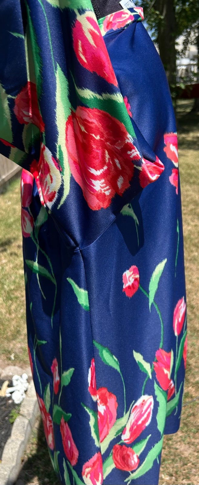 Vintage Top Notch Blue with Pink Flower Polyester Blouse 2x