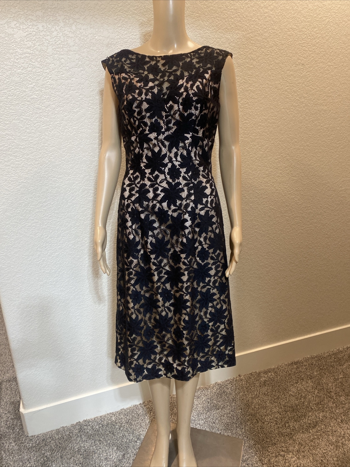 LILLI DIAMOND of California VTG Original BLACK LACE COCKTAIL Sleeveless DRESS**