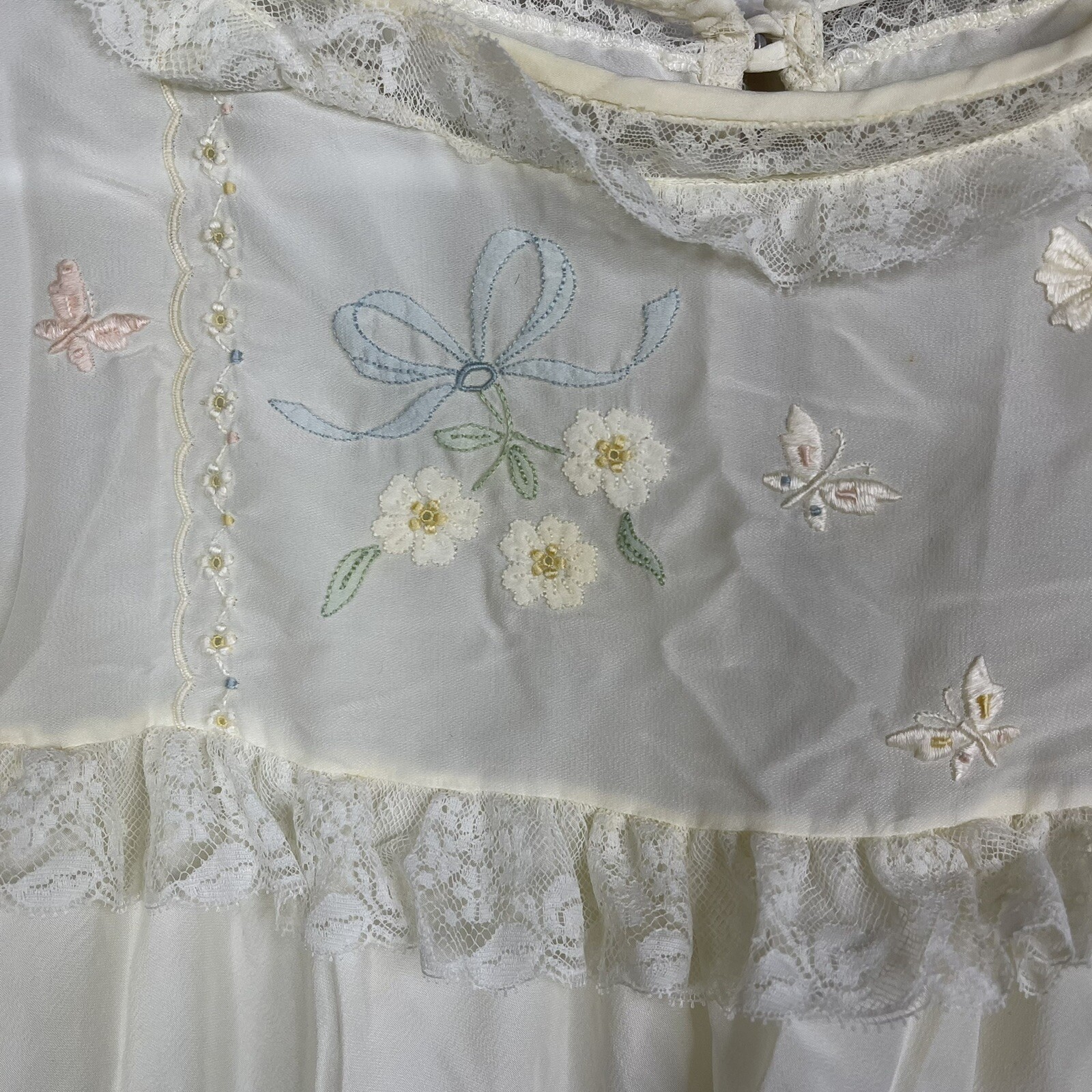 Vintage Corhan Noumair Nightgown Lace hand Embroidered Vintage Lingerie M flaws