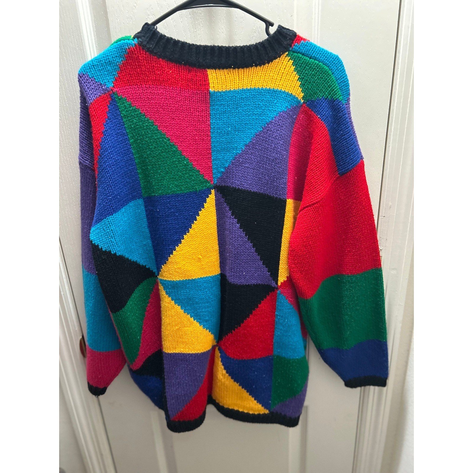 One Step Up Vintage Colorblock Geometric Sweater Women’s M 90s Oversized Acrylic