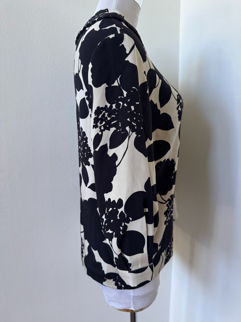 Vintage Floral Blouse Phillip Lim 3.1 Blouse Top Black and Cream Flowers Leafs