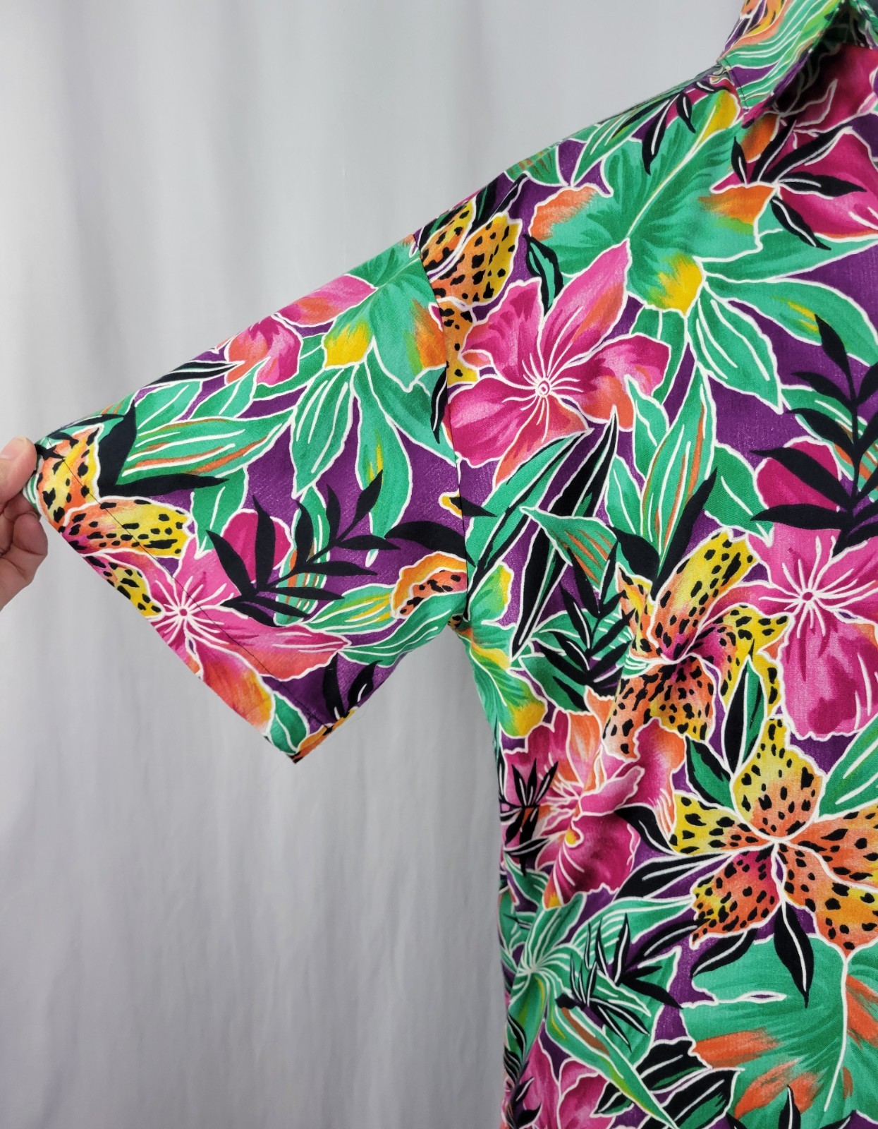 Vintage American Weekend Purp/Pink/Yell/Orange/Green Tropical Floral Top Size M