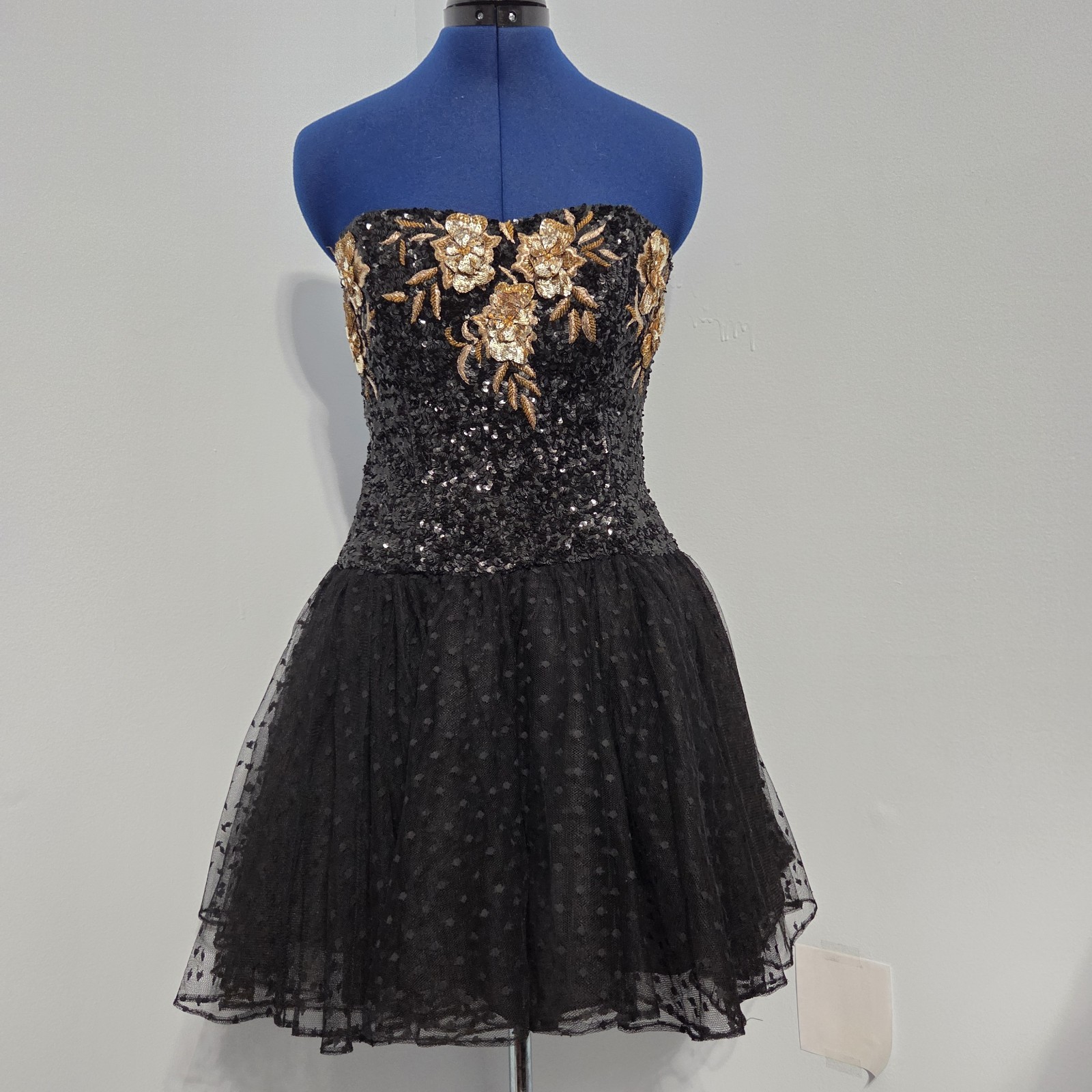 Vintage 80s Black Sequin Mini Dress Size 12