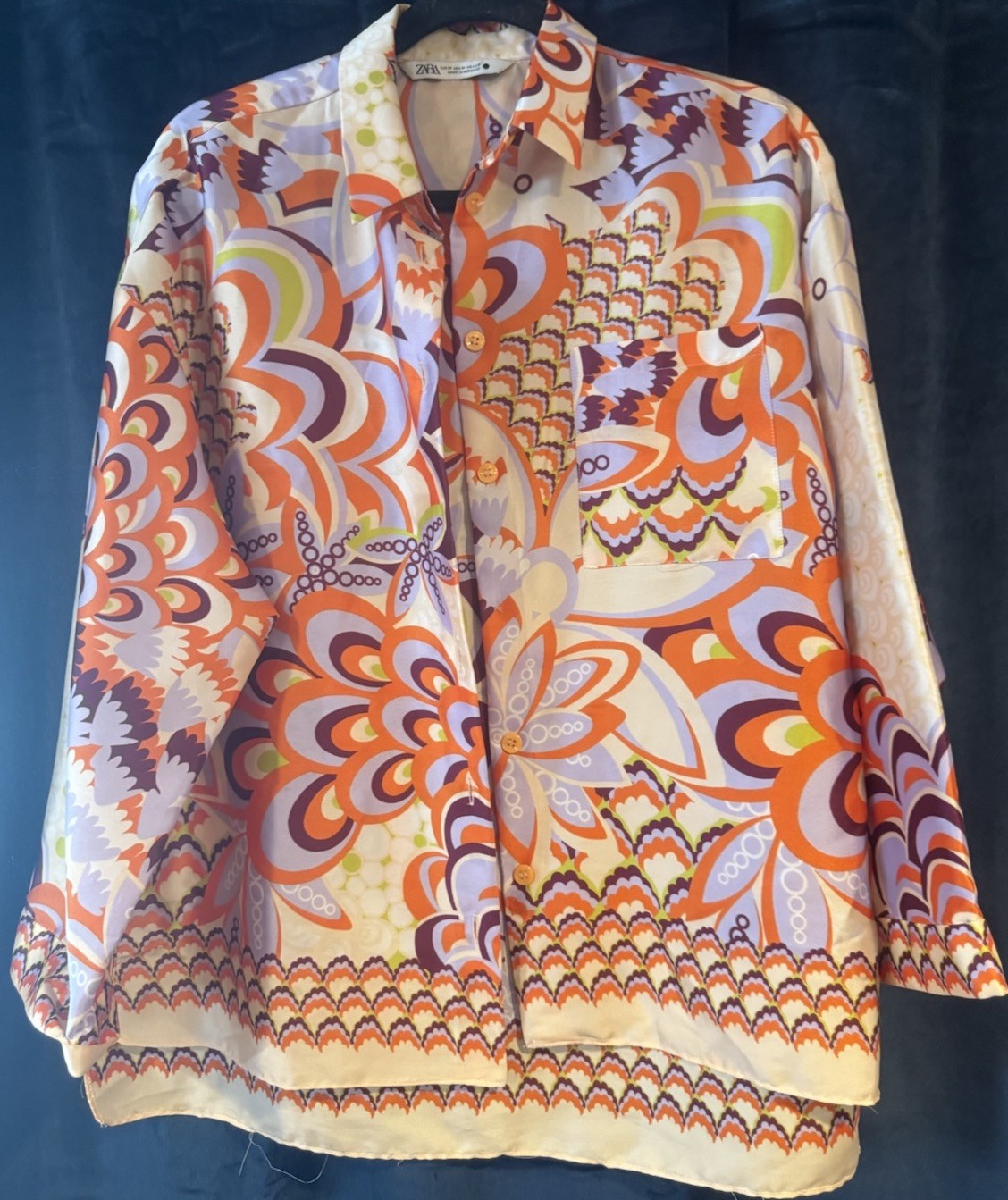 Zina Psychedelic Graphic Vintage Shirt Orange Purple Cream Regular Fit Casual