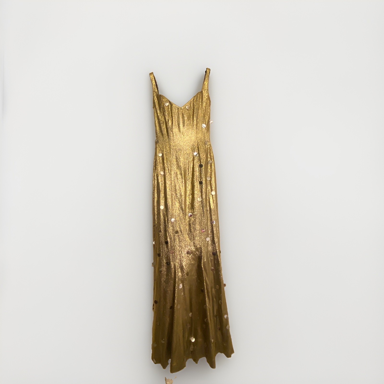 long evening dress gold + sequins in the style of the 30s large back neckline size 34