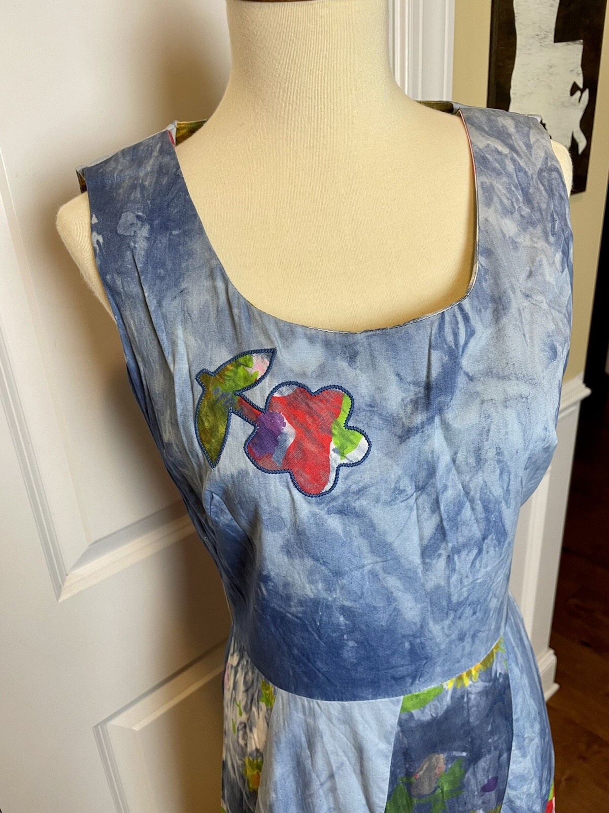 Vtg 60s Eve Le Coq Tie Dye Floral Maxi Dress Avril Cotton Sleeveless Sz S/XS
