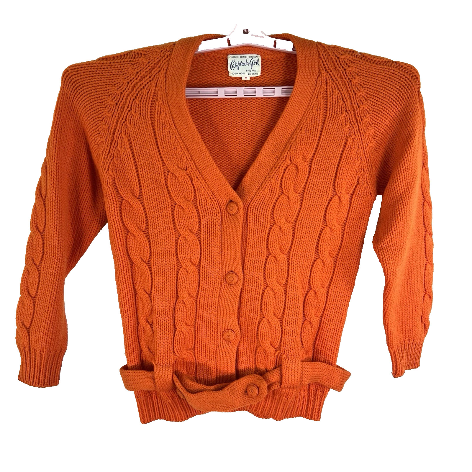 Vtg. 70’s California Girl Wool Knit Belted Womens M Orange British Hong Kong