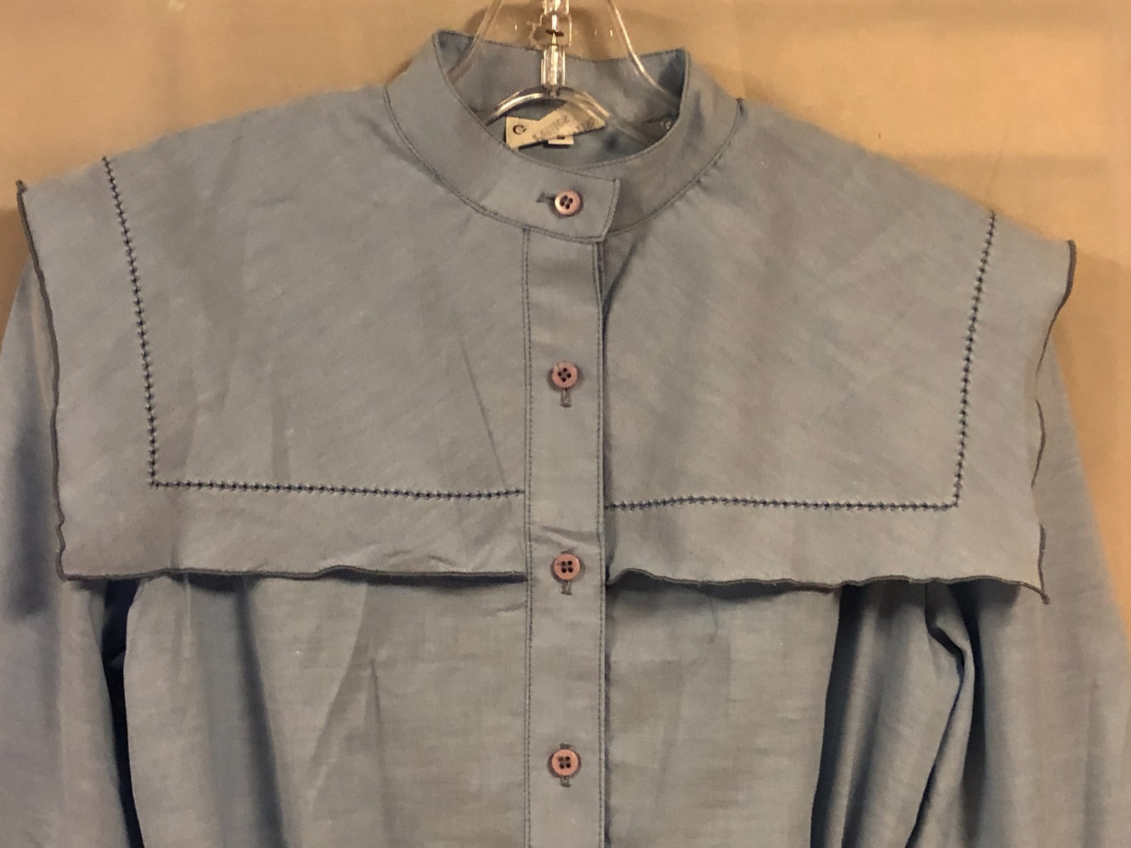 Vintage Country Miss Petites Blue Sailor Collar Shift Dress Belted Size 8 ILGWU