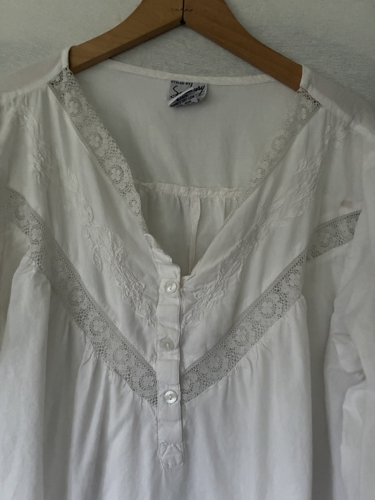 Saybury Women’s 1X XL White Cotton Embroidered Lace Nightgown Maxi Peasant