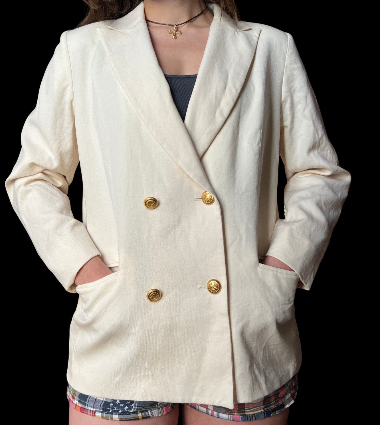 1980s Ivory White Wool Pendleton Double-Breasted Blazer 16b Old Money Preppy