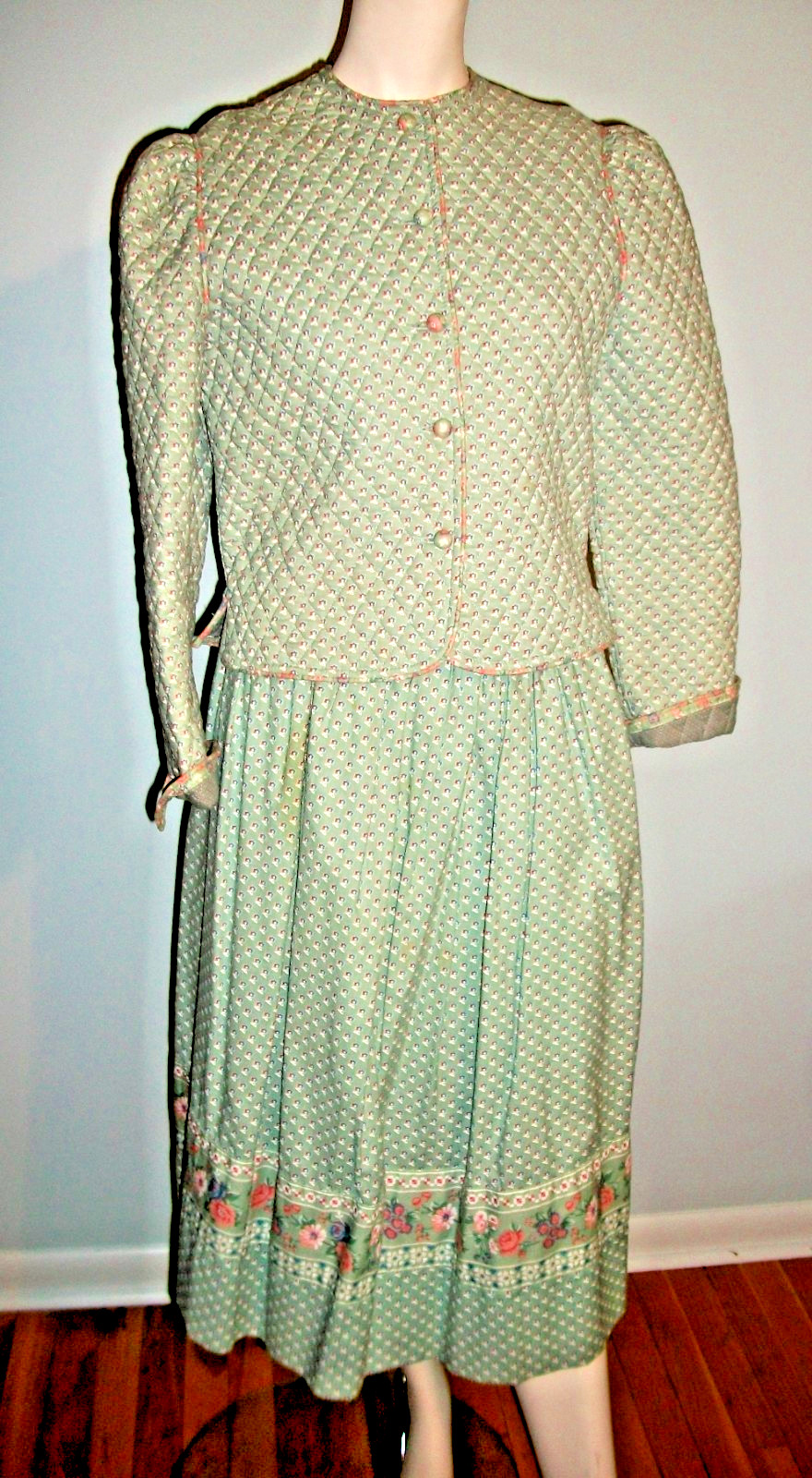 VTG 80s Vera Bradley Quilt Jacket Skirt 3pc MIST GREEN CottageCore MODEST Prairi
