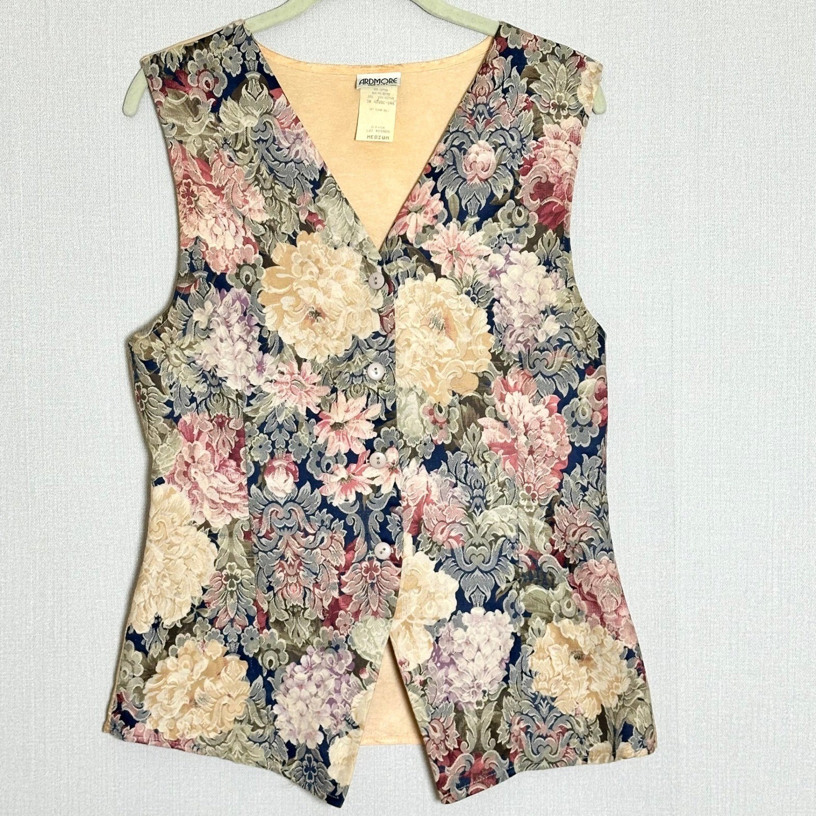 Vintage Ardmore Cream Tapestry Floral Brocade Vest Waist Coat Cream Womens Med