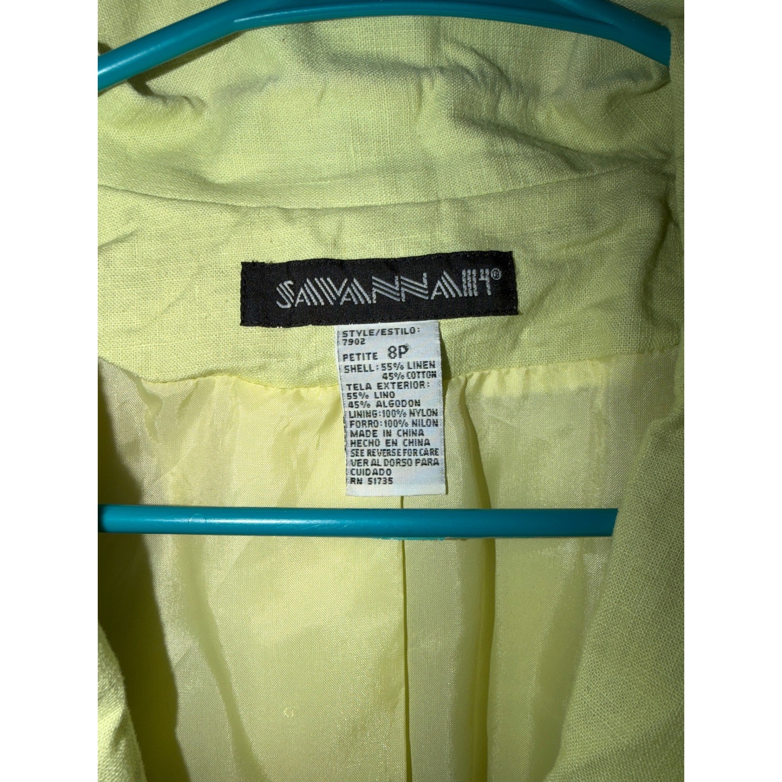 Savannah II Vintage Lime Green Linen Blend Skirt Suit Set Petite 8P Chartreuse