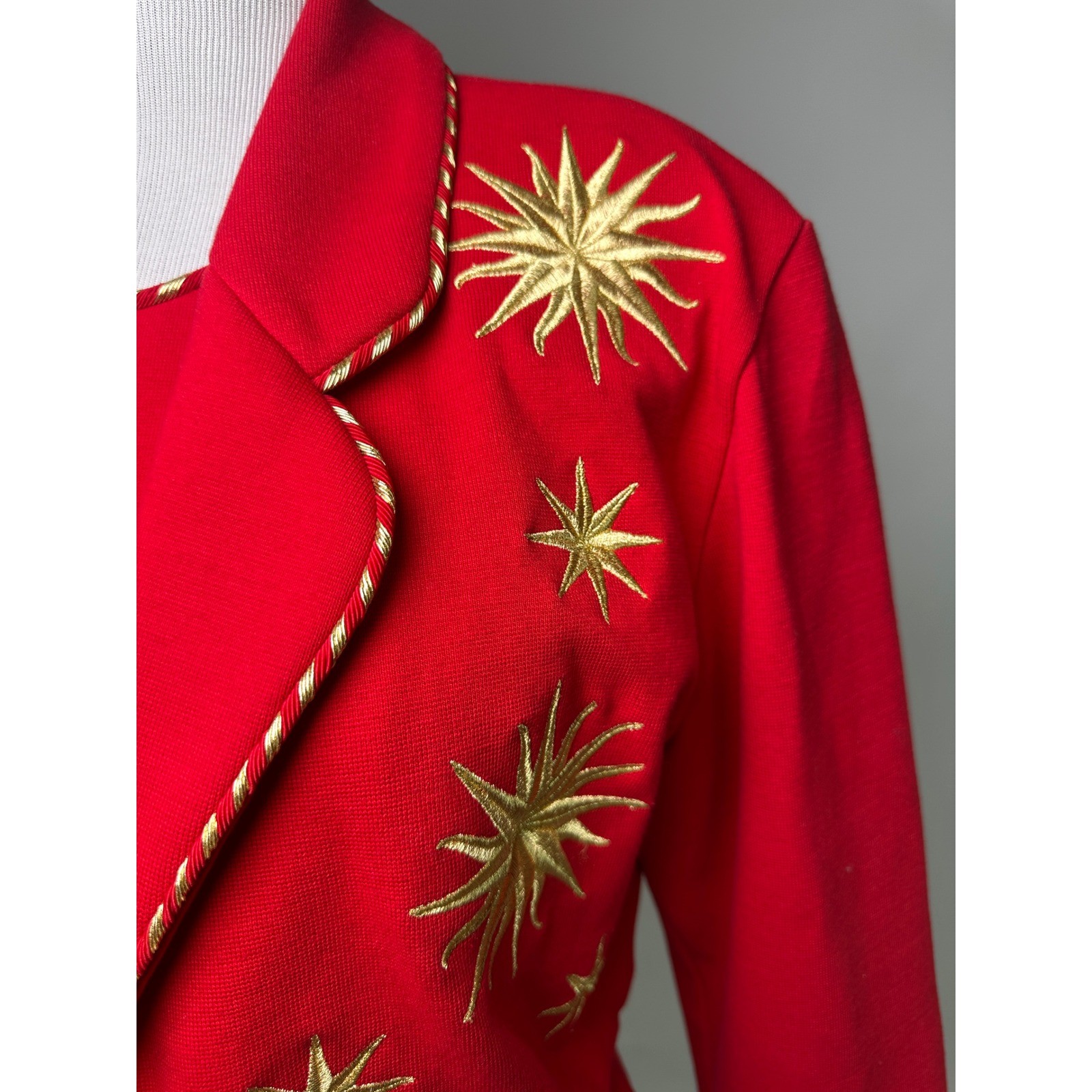 Vintage Andrea Jovine 80s Dress Jacket Set Red Gold Star Embroidery Western Glam
