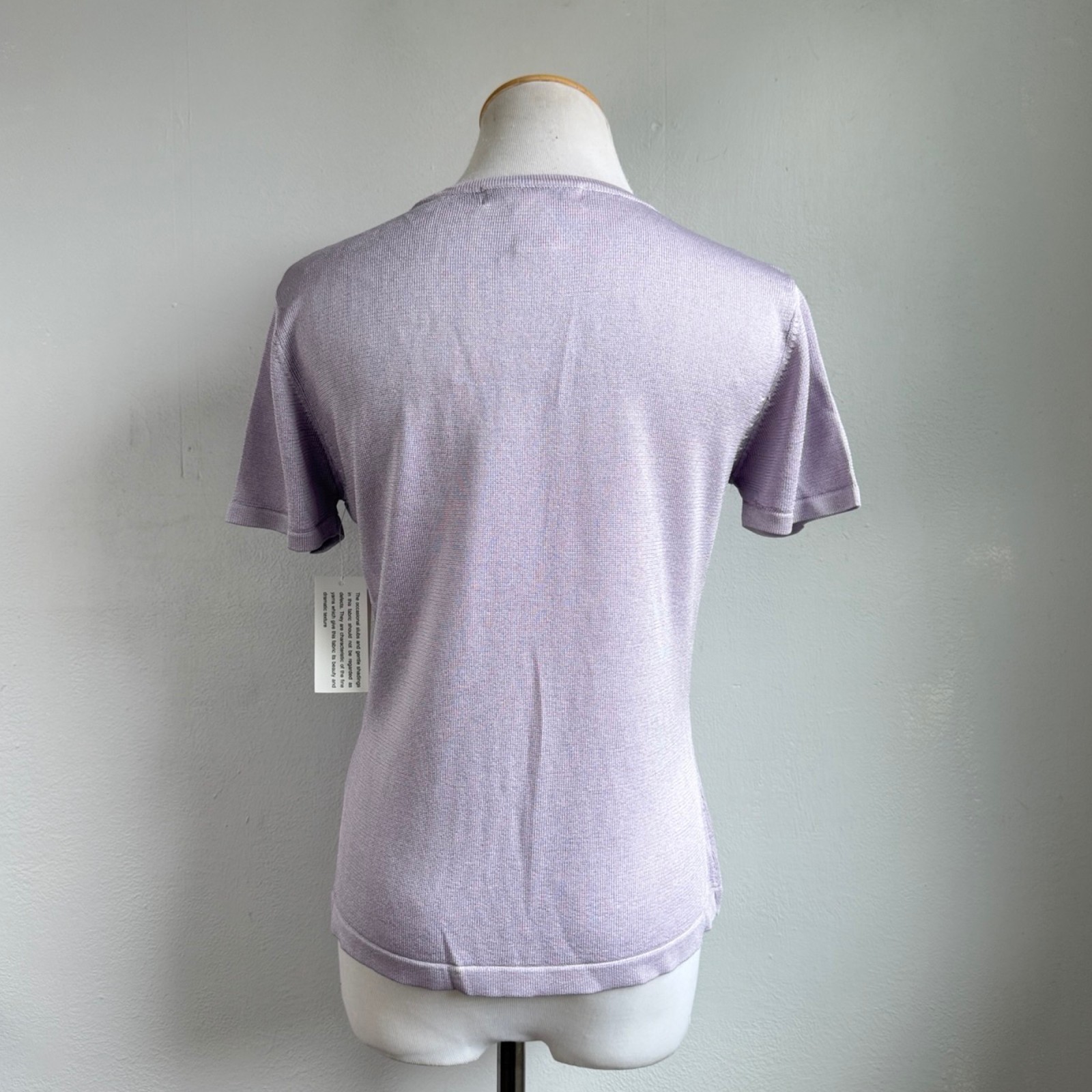 Vintage Lavender Purple Knit Rayon Top Womens Size Small 90s Blouse Shirt Scoop
