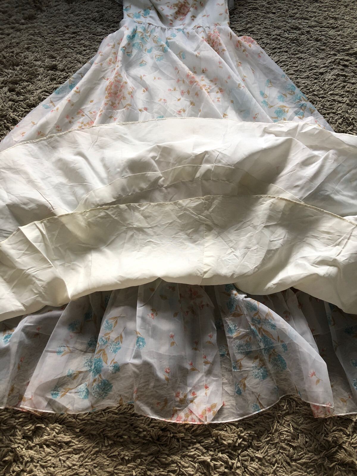 ILGWU Maxi Dress Ruffles Brunch Prom Gown Floral Easter Bridal Prairie Vintage