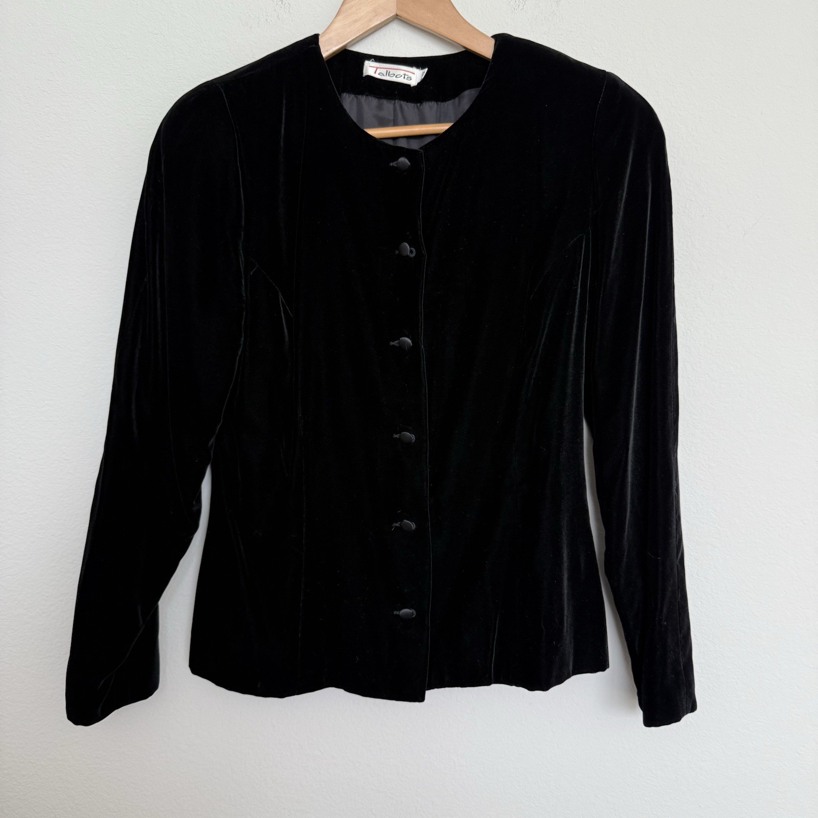 Vintage 80s Black Velvet Jacket Womens 10 Satin Bow Back Whimsigoth Formal Prep