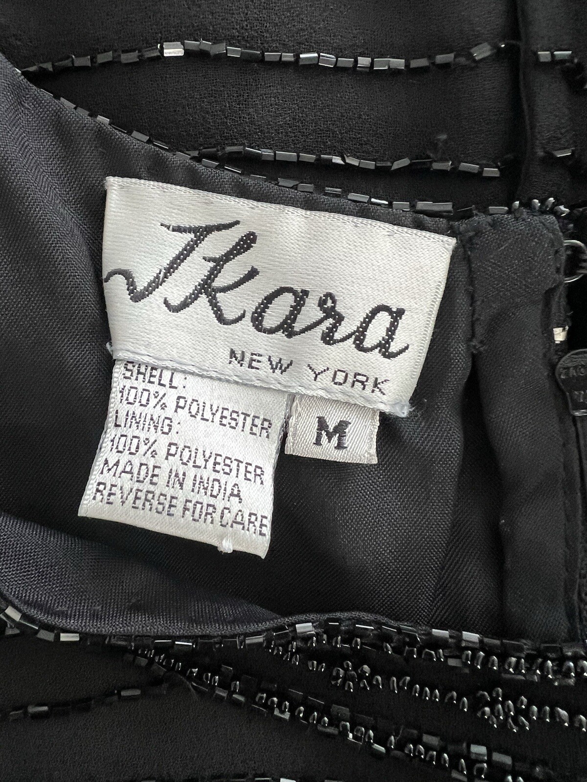 Vintage JKara New York Black Striped Beaded Sleeveless Evening Top Size M S/M