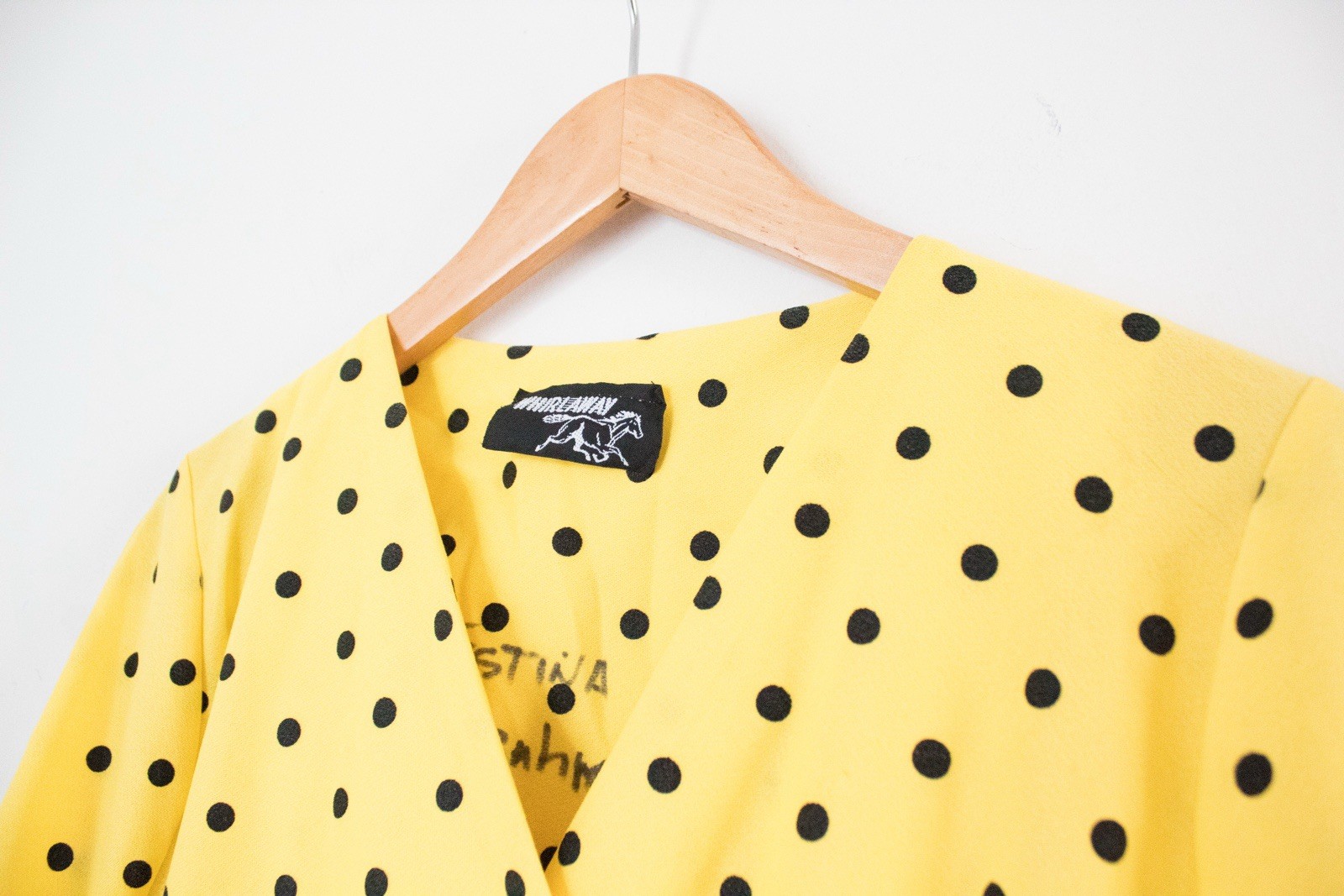 Whirlaway | Vintage 80’s Yellow & Black Polka Dot Drop Waist Dress | Size 14
