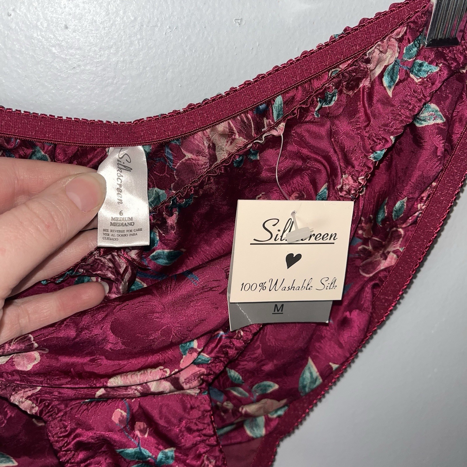NWT VTG SILKSCREEN BIKINI PANTIES CAMI PJS SET FLORAL VINE MEDIUM 6 100% SILK