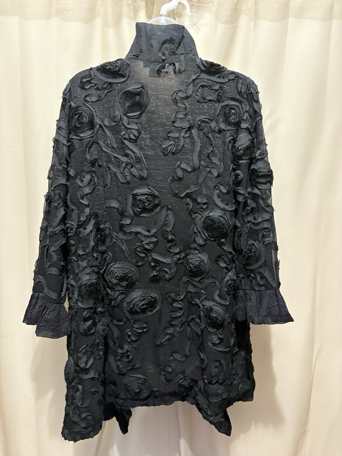 Patchington Vintage Textured Floral Open Front Jacket Black Sz L
