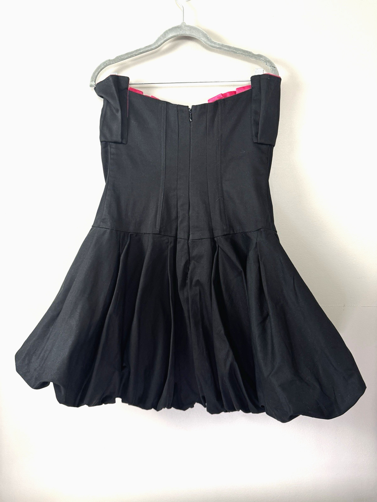 VTG 90s Y2K Bubble Hem Dress Medium Fuschia Satin Trim Strapless Satin Hoco Rush