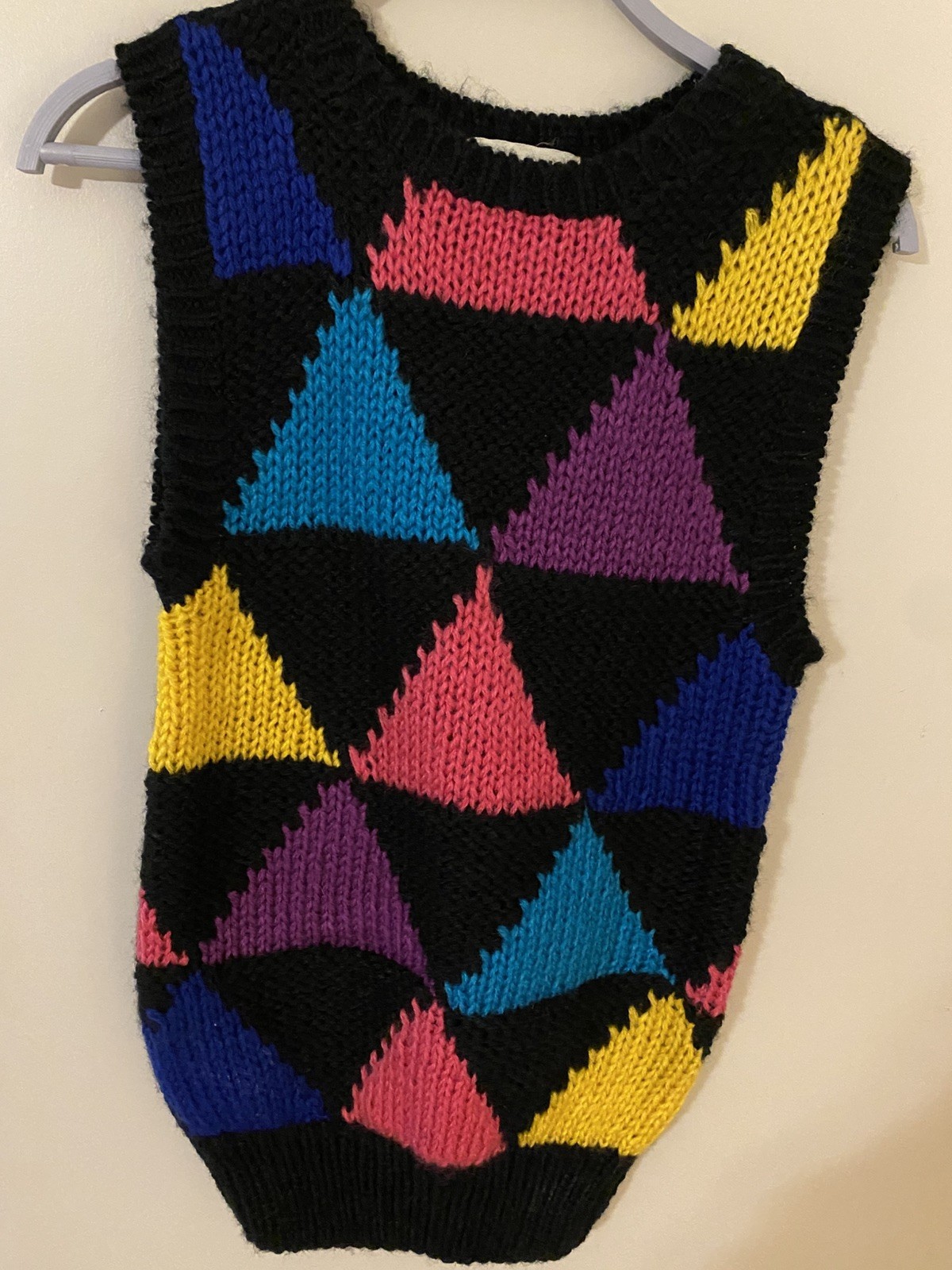 Vintage 90s? contrasts knit Vest S Chunky 100% acrylic Sweater granny preppy