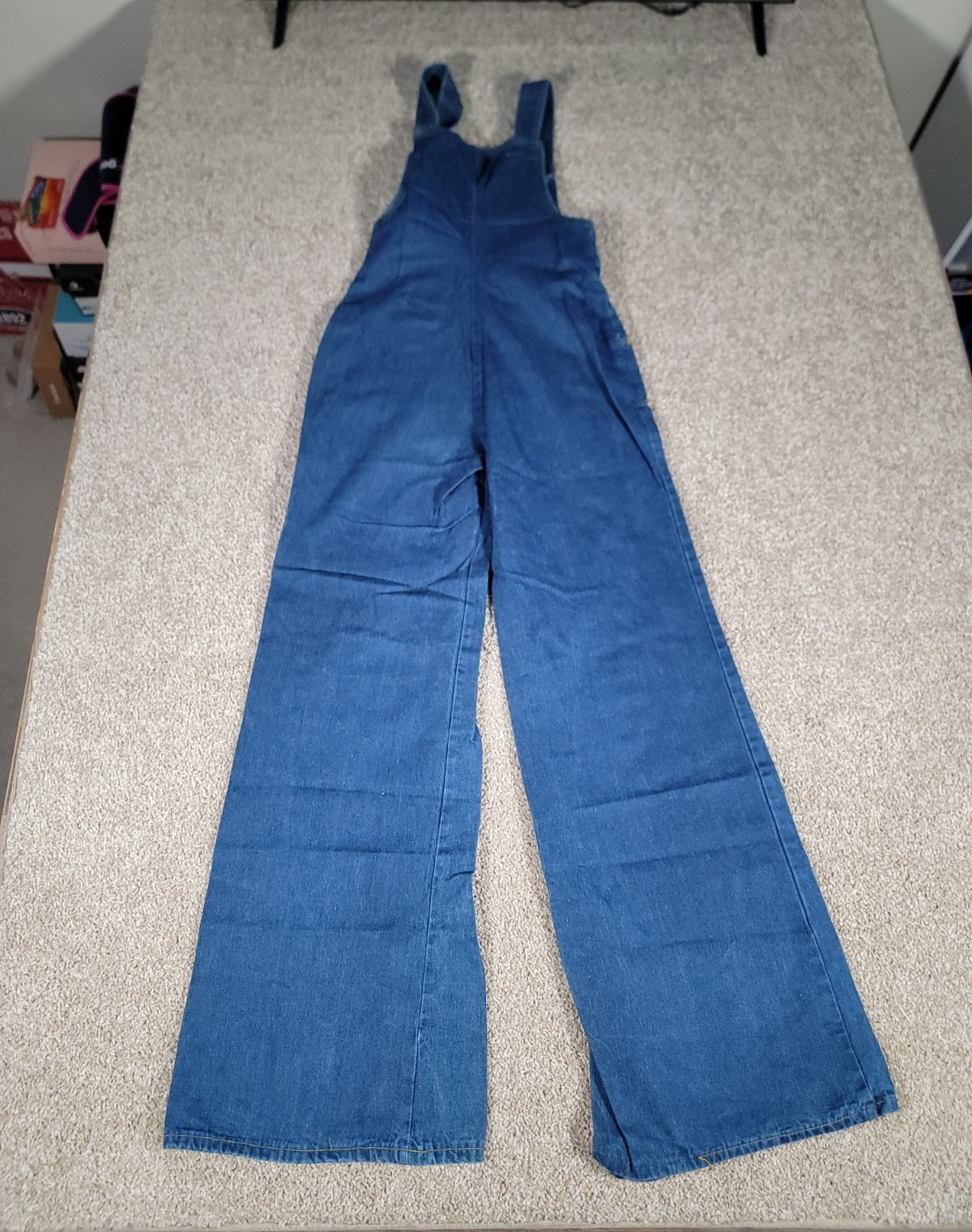 VTG 70s Denim Overalls Jumpsuit Juniors Small Womens Flare Hippy Boho Festival