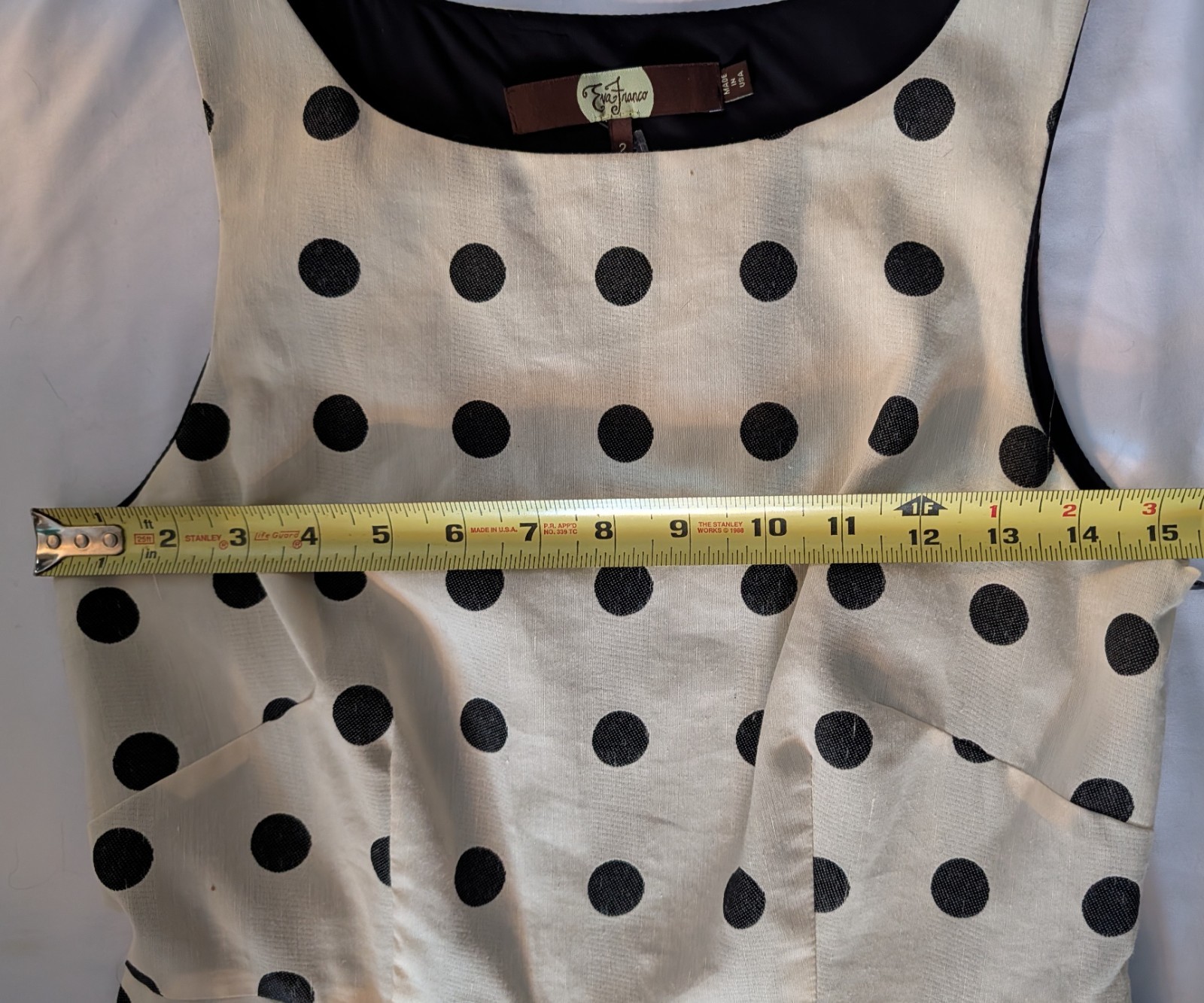 Anthropologie Eva Franco Dress Sz 2 Polka Dot VTG Lined A Line Pleats Red Bow