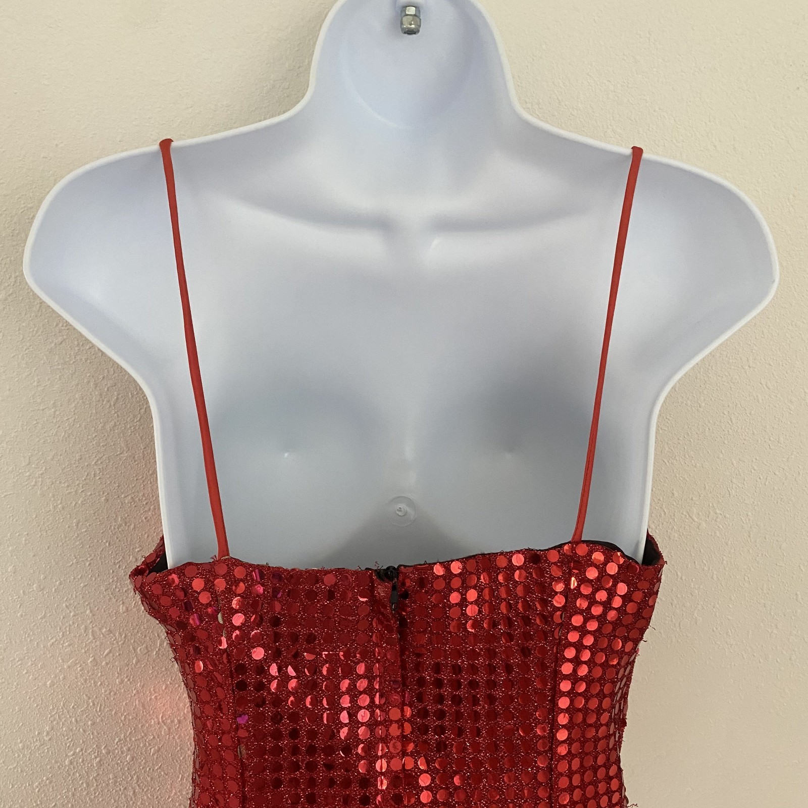 Vintage Roberta Womens 5 Red Sequin Mini Dress Party Cocktail Spaghetti Strap