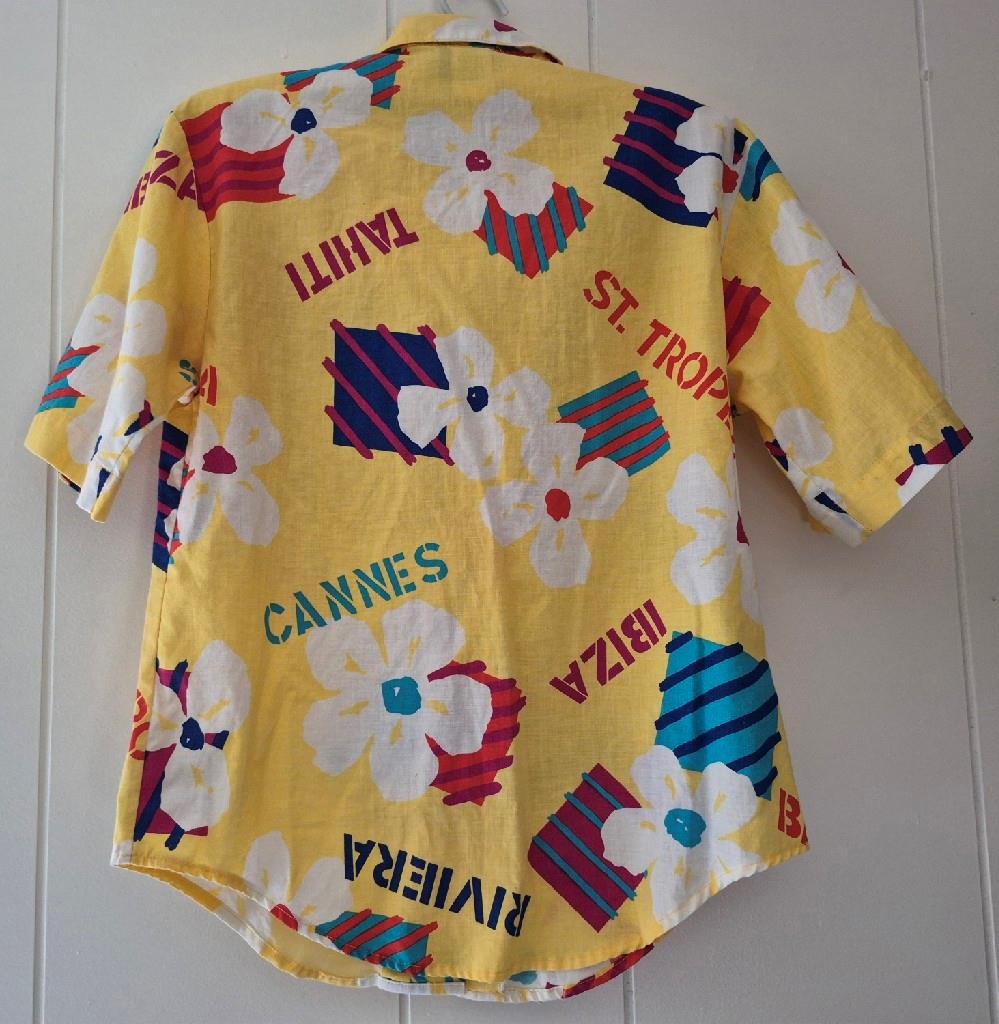 Vintage 1980s KORET PETITES Womens SHIRT Size 8 Blouse RIVIERA Tahiti TROPICAL