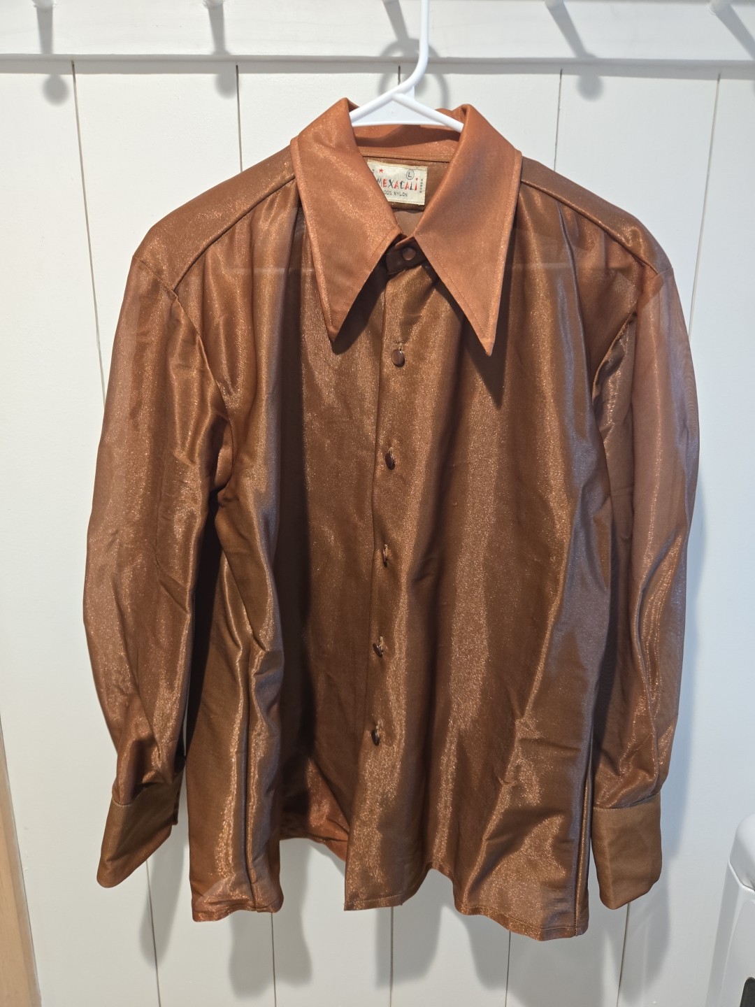 VTG 70s Disco Collar Button Down Long Sleeve Top Size L