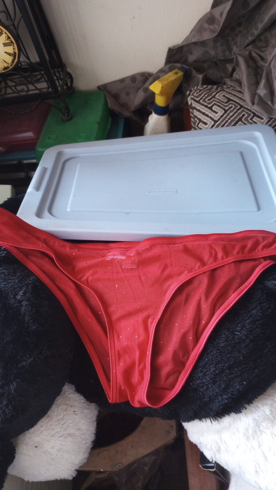 NWOT Vintage Victoria’s Secret Red Sheer Mesh Lace Sequined Panties Large 2008