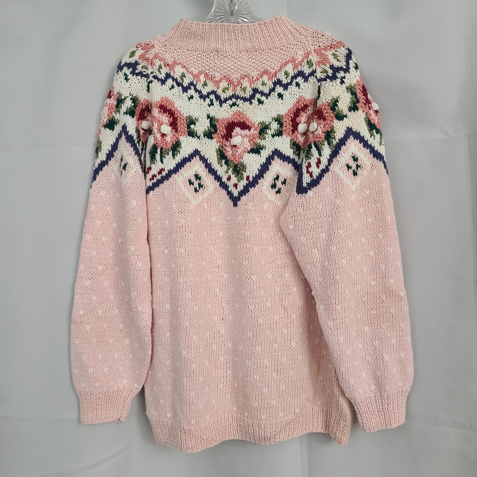 Vtg Venezia Sportswear Sz 14/16 Pink Floral Cottagecore Ramie Blend Knit Sweater