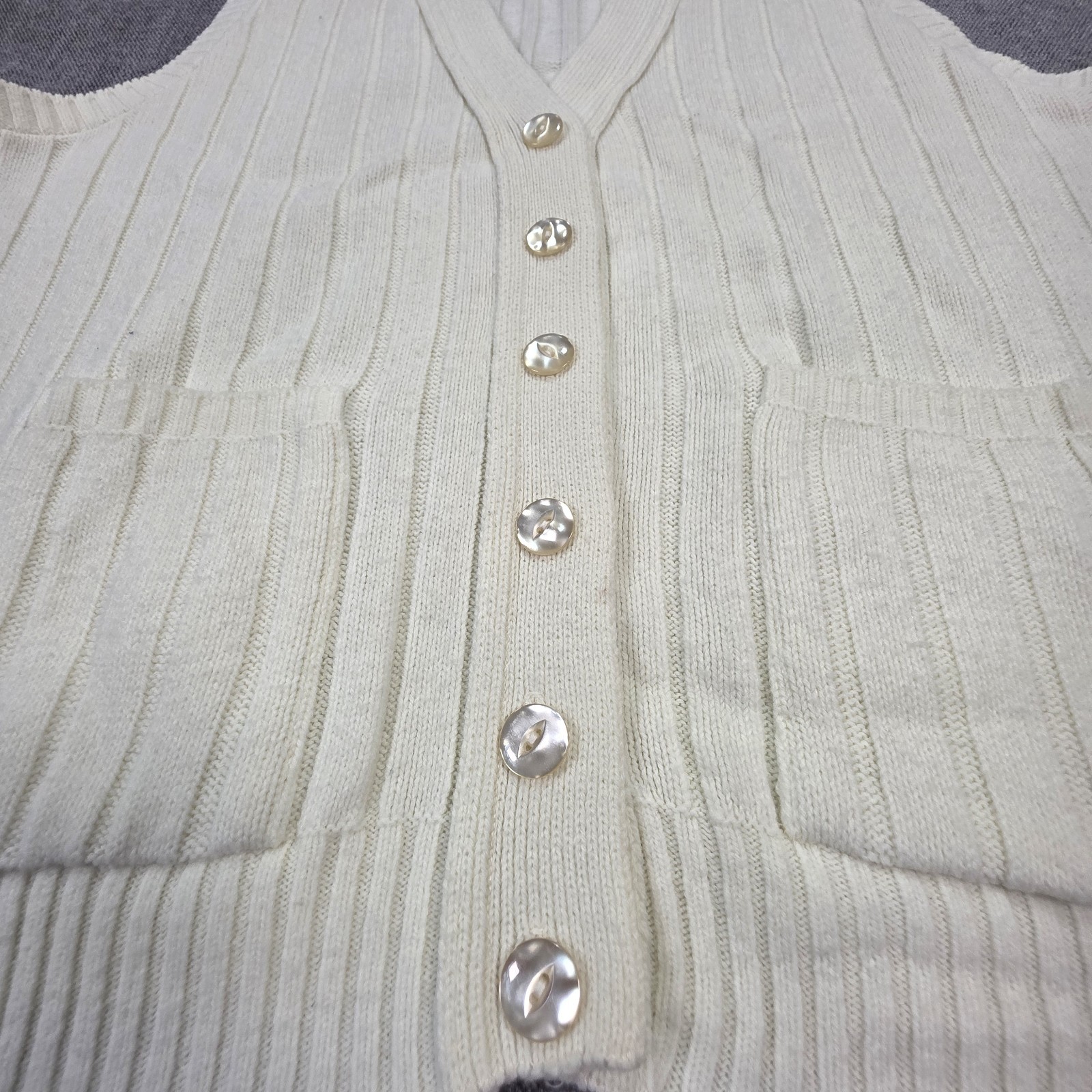 Vintage Cream Cable Knit Button-up Sweater Vest 70s/80s Grandpacore Preppy Large