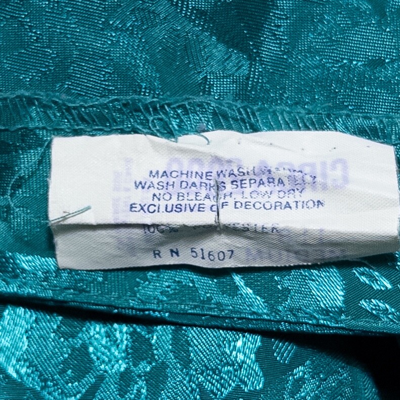 Vintage Circa 2000 Negligee Medium Teal Blue Floral Jacquard Slip Dress 90s Y2K