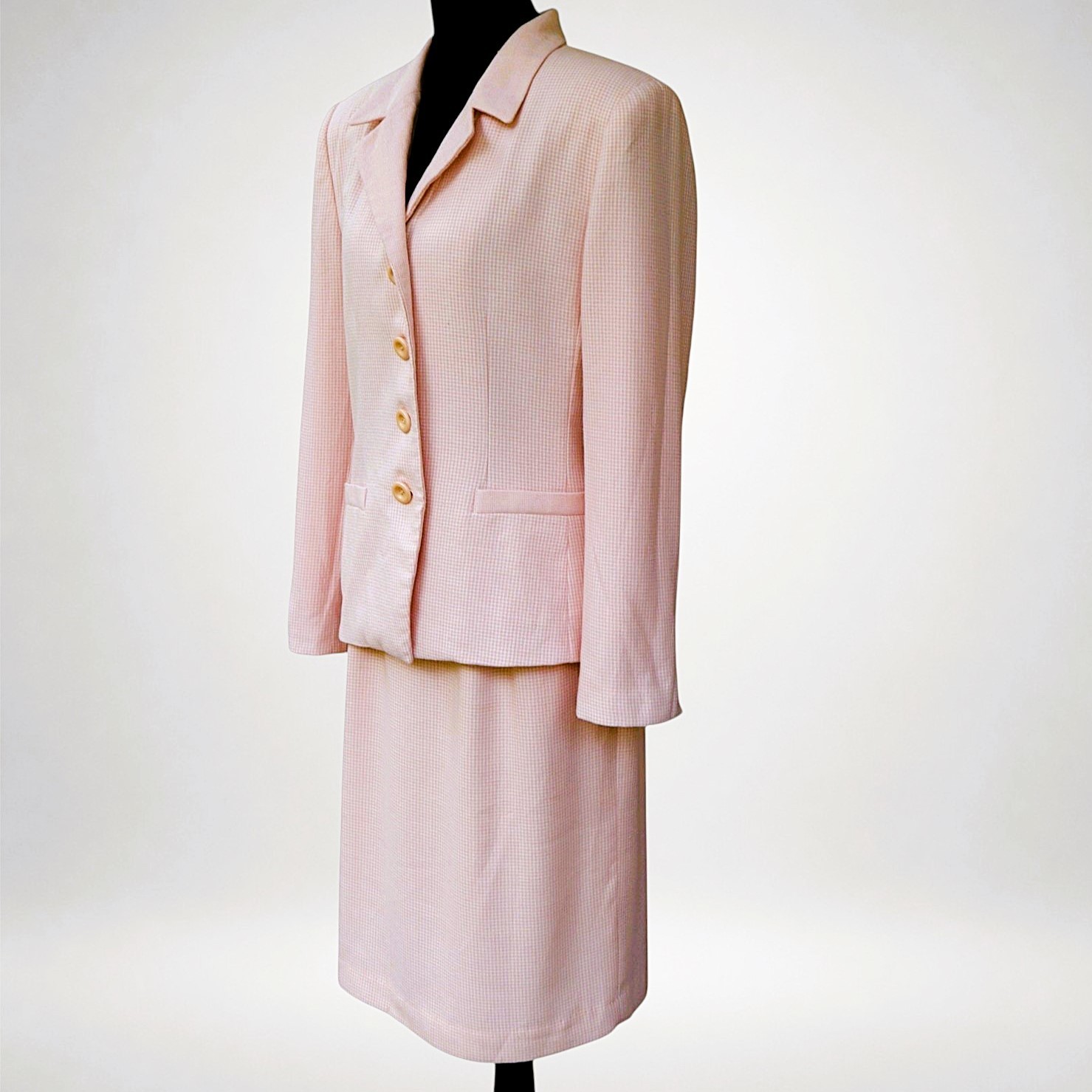 Vintage Women’s Size 10 Pink Microcheck Wool Blend 2pc Skirt Suit Kasper A.S.L.