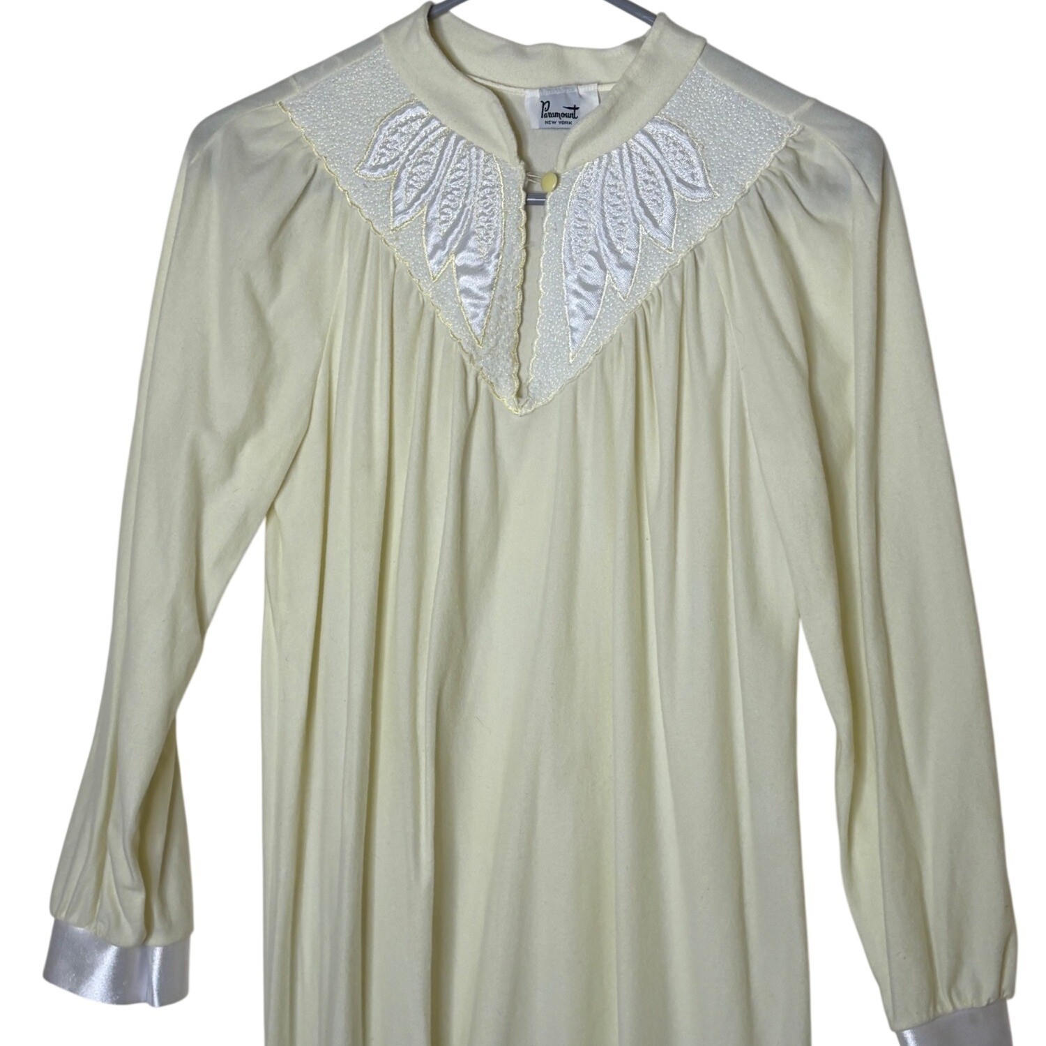 Vintage Paramount NY Nightgown M Yellow Nylon Embroidered Yoke USA Nightdress