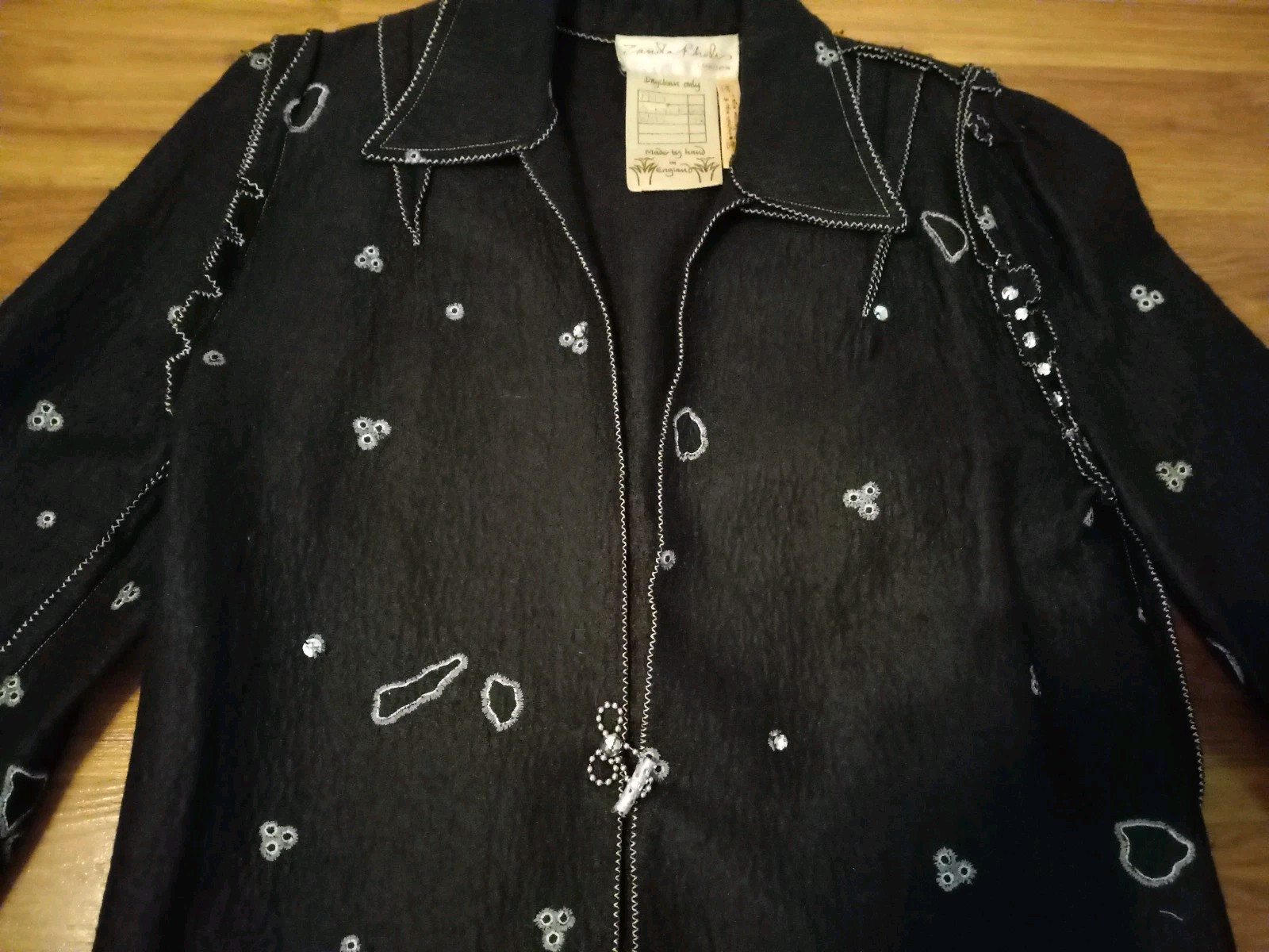 Vintage Zandra Rhodes Couture Black Felt Embellished Jacket Handmade England M