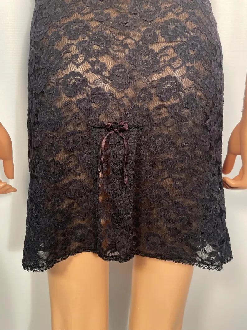 Vintage 60’s Black Lace Half Slip Made In Hollywood USA Size M