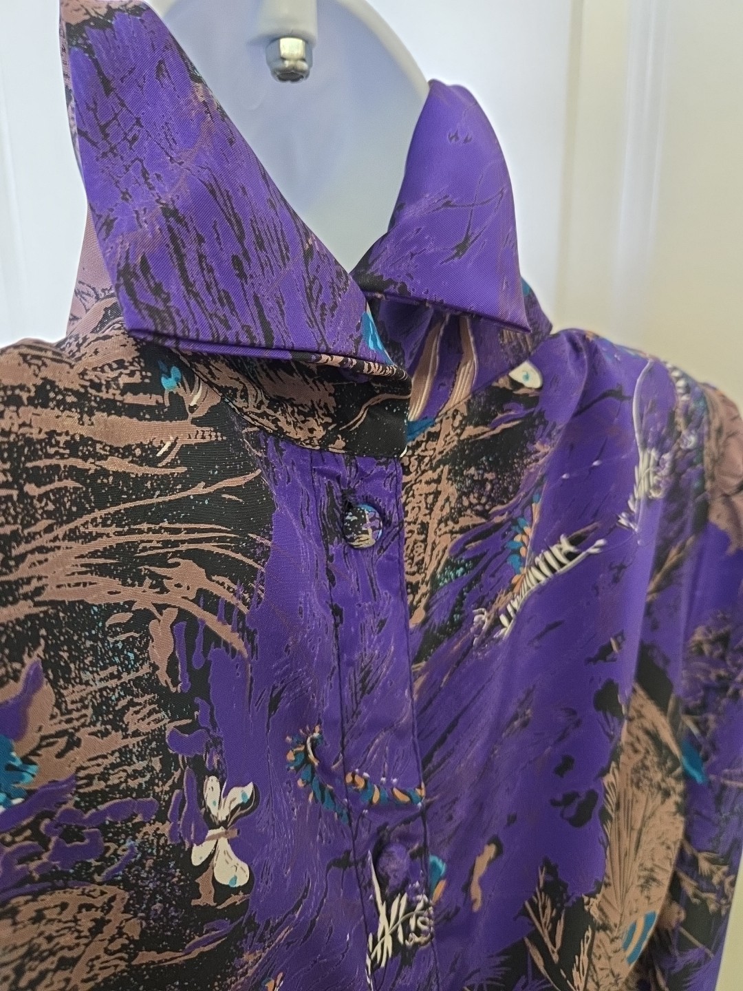 Vtg 1980s Nature Fairy Butterfly Moth Whimsy Blouse Bedford Fair Satin Size 8