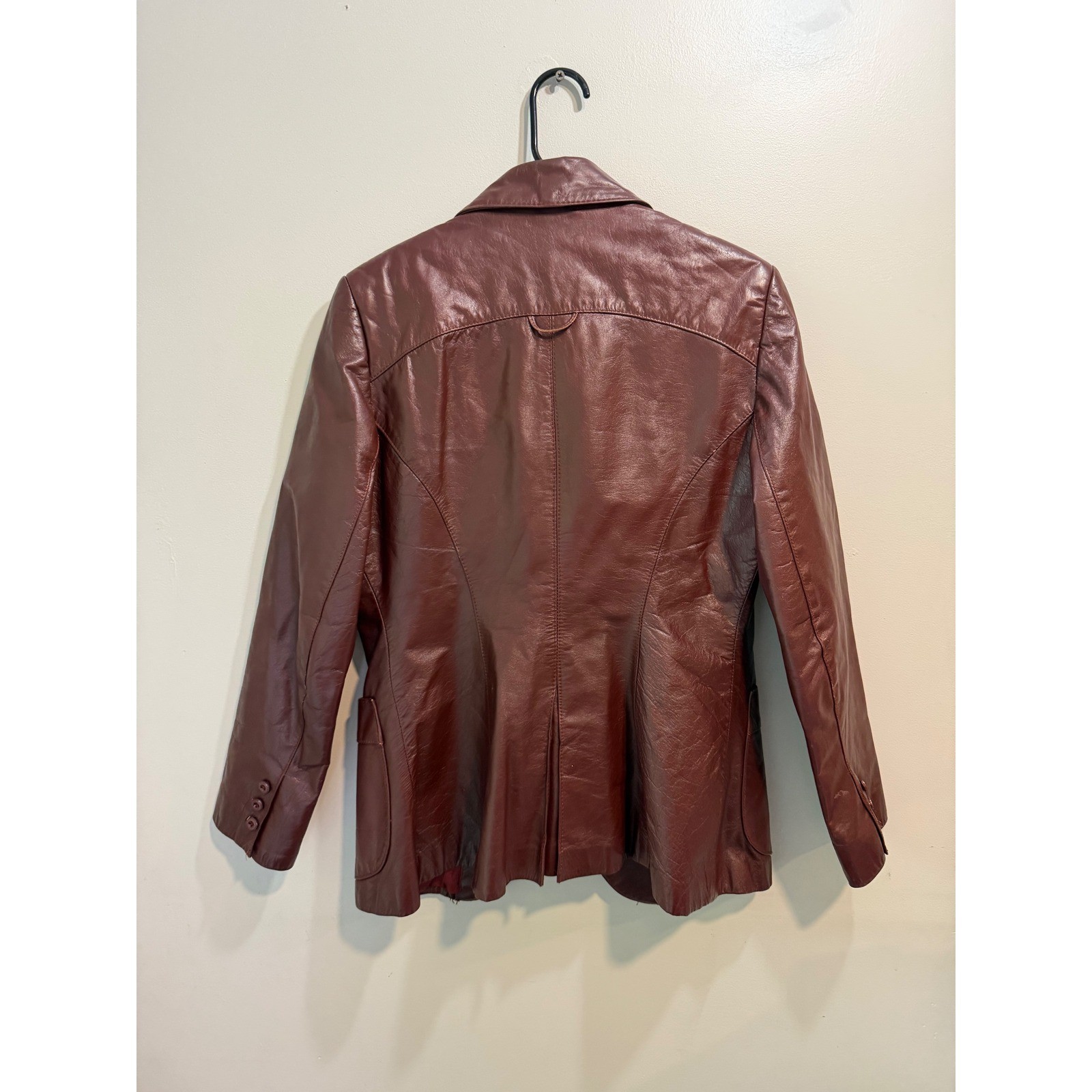 Vintage Etienne Aigner Burgundy Leather Blazer Jacket Womens Size 14 Oxblood