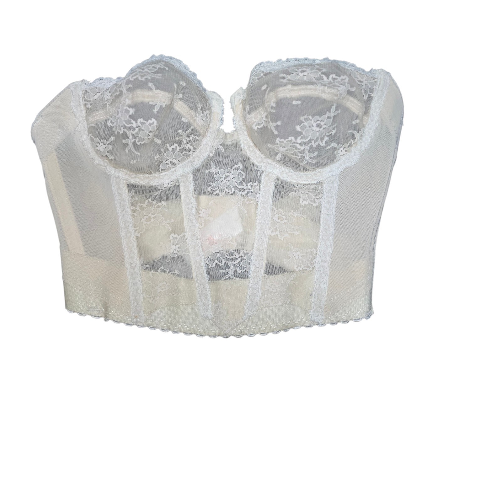 Vintage Backless Young Smoothie Bustier Bra 34B Ivory Lace Corset Bridal USA