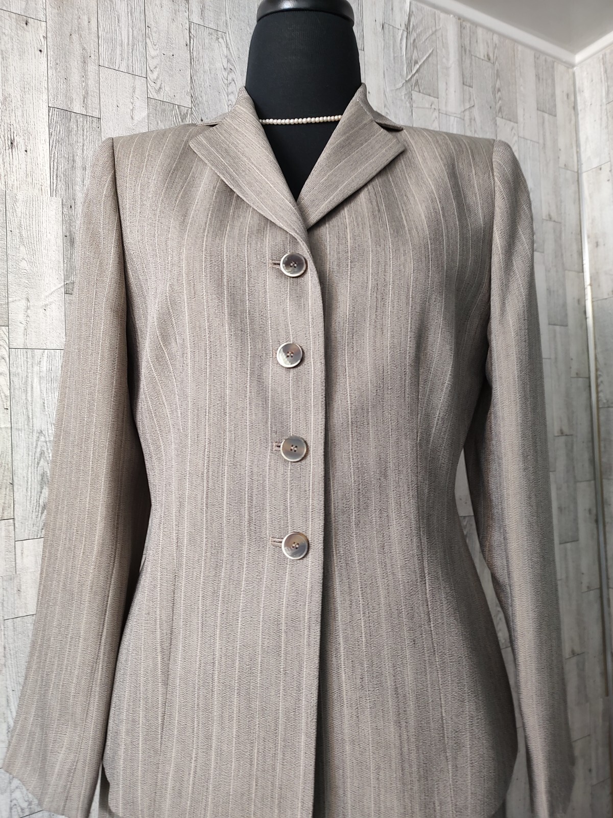 Le Suit Essentials Petite Safari NEW Beige Pin Strip 2 piece Jacket Skirt 6P