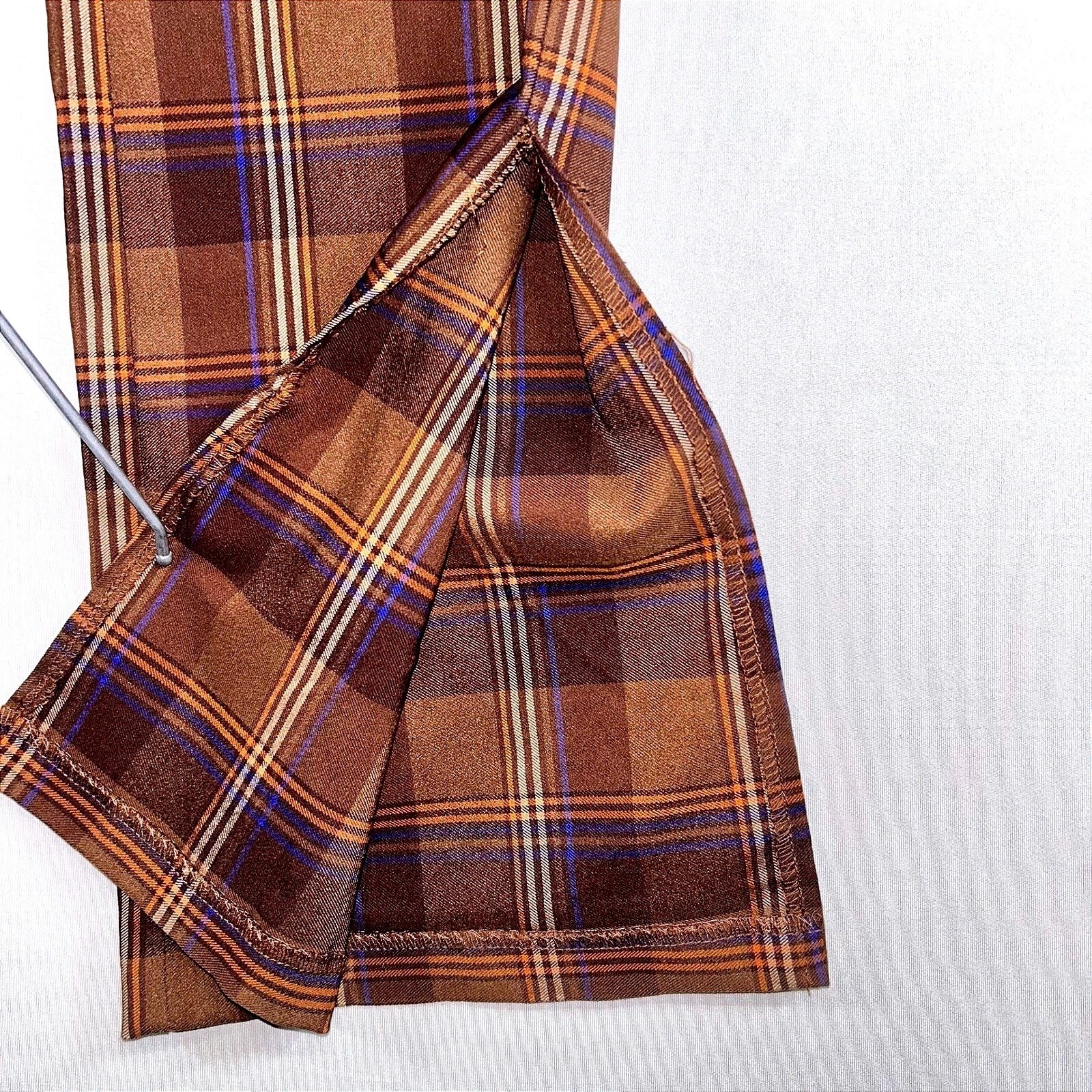 Cato Brown Plaid Flare Pants Women Size 8 Mid Rise Stretch Trouser Retro Preppy
