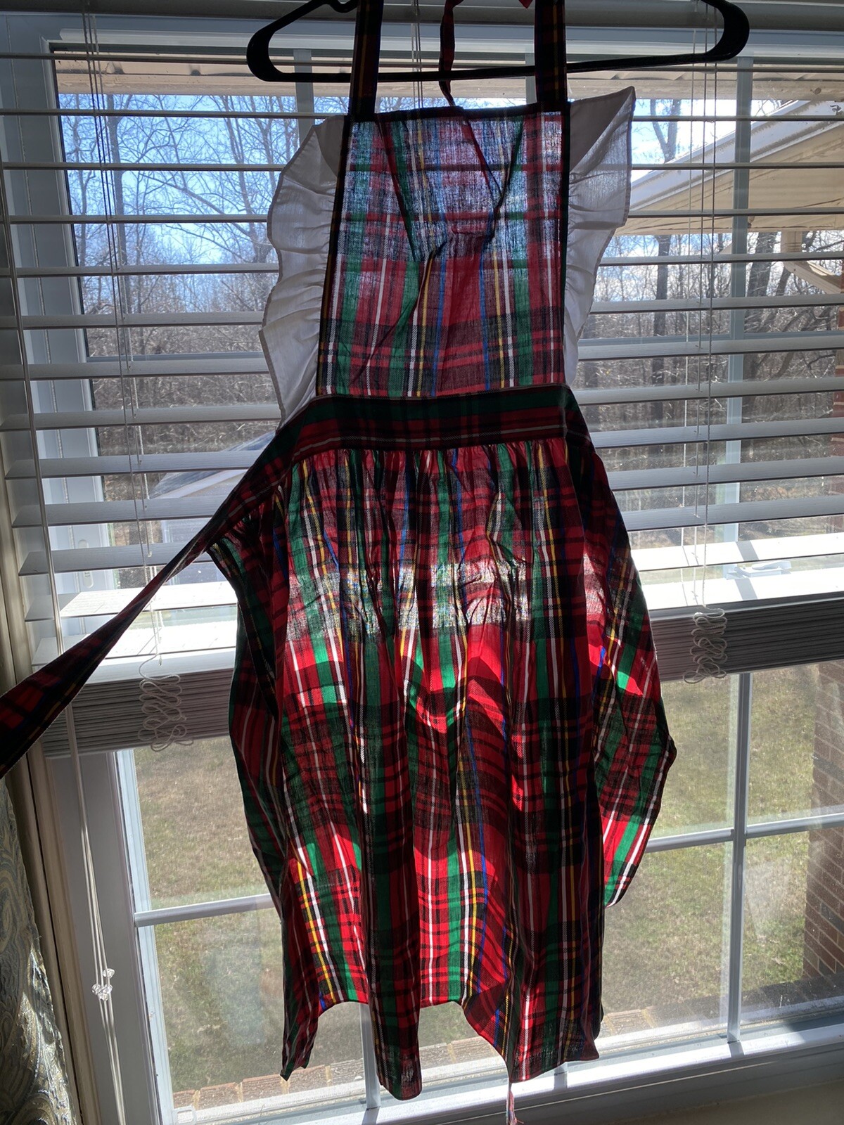 VINTAGE 50’s RED PLAID SCHOOL GIRL APRON SMOCK DRESS USA AWESOME BOOJI