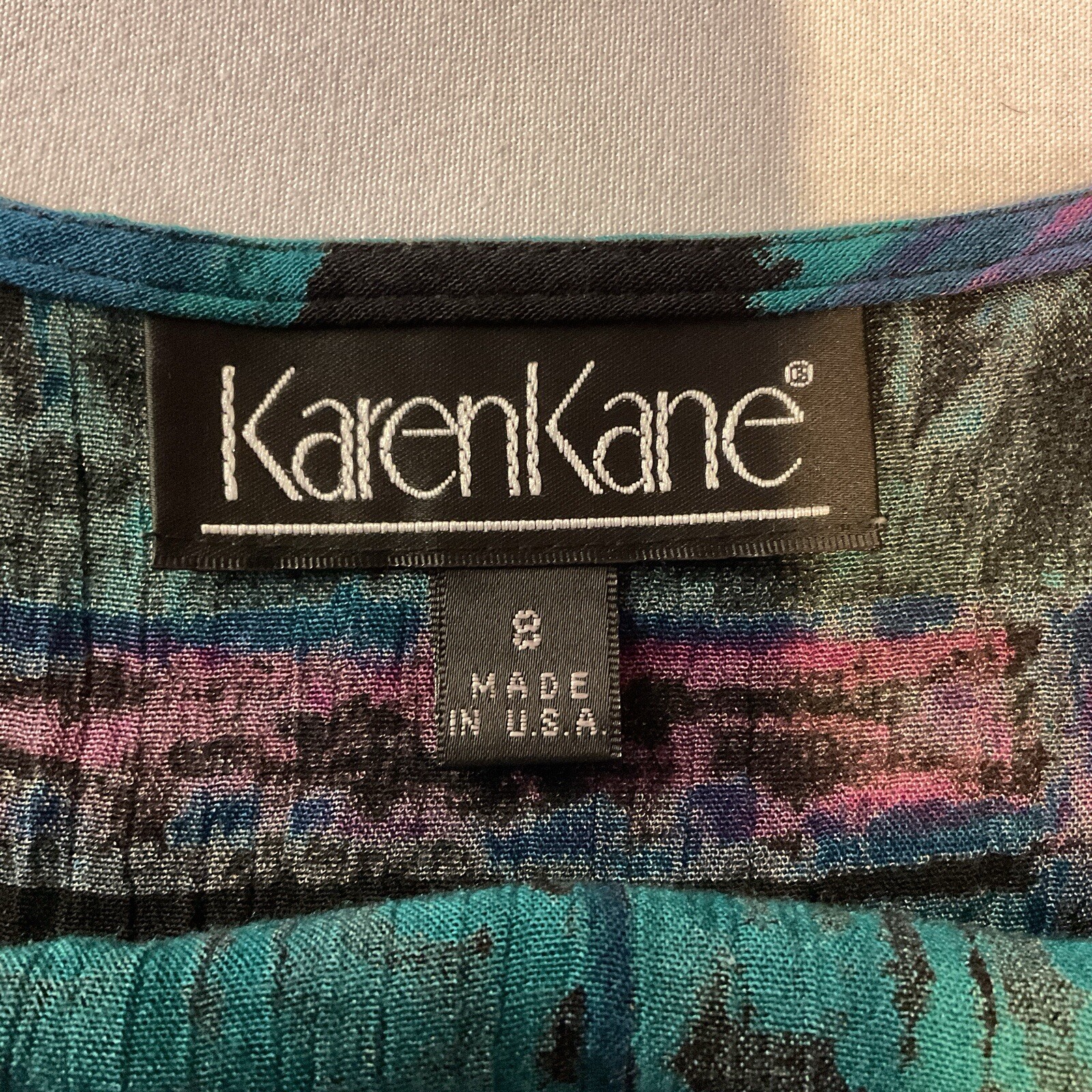 VTG 90s Karen Kane Women’s Sz 8 Multicolor Artsy Abstract Print Rayon Shirt USA