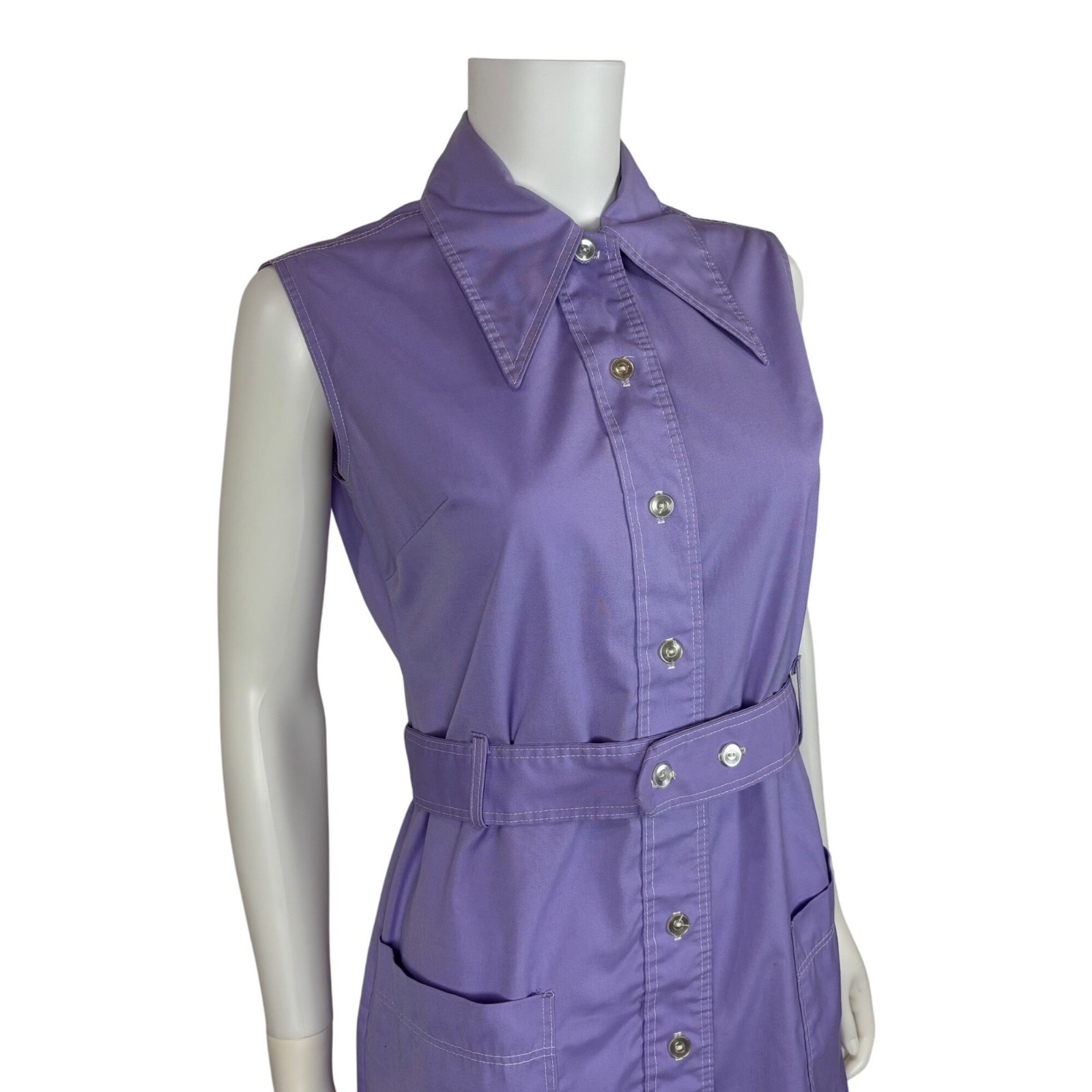 Vintage 70s Lavender Dress Womens S Mini Dagger Collar Waitress Canvas