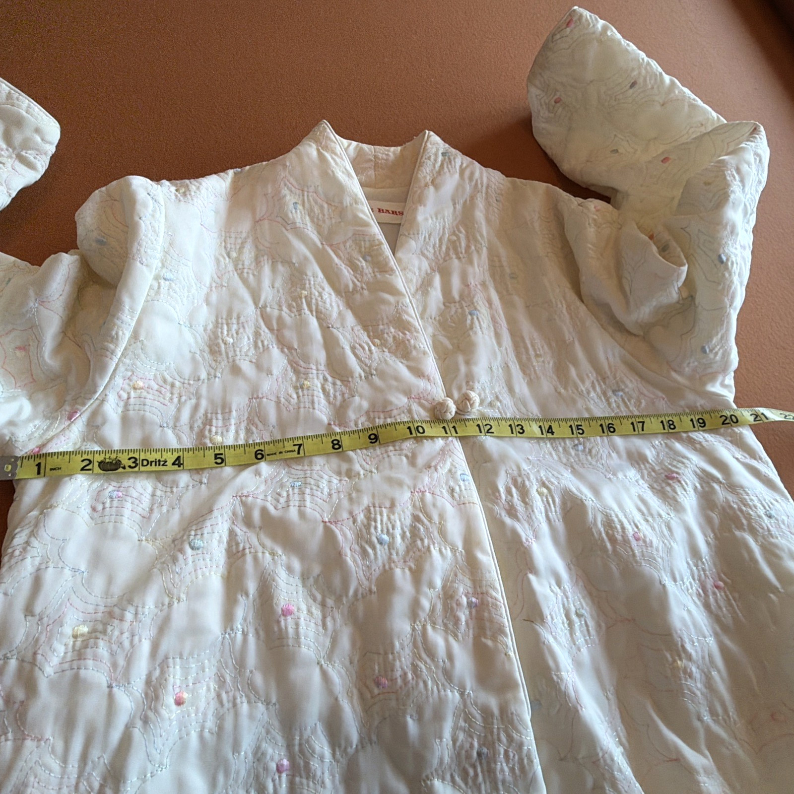 Vintage Odette Barsa Embroidered Long Quilted Robe With Pockets