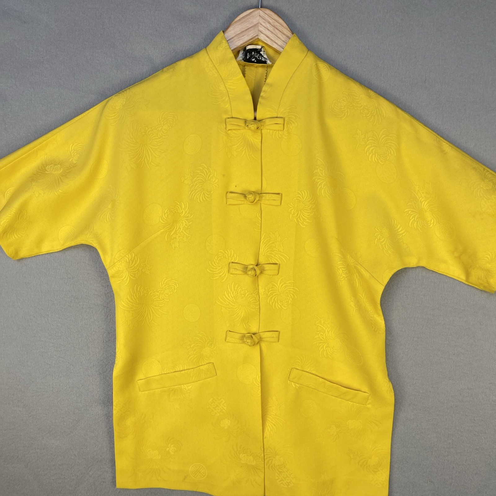 VTG McInerny Hawaii Lounge Set Womens 8 Yellow Mandrain Jacquard Pant Suit 70s